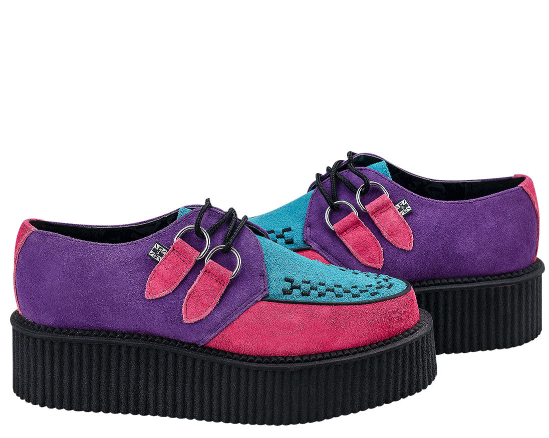T.U.K Round Viva Mondo Creeper Shoes in Purple, Pink & Turquoise - Punk Rock & Gothic Fashion for Women & Men | Perfect for Concerts, Parties & Alternative Style