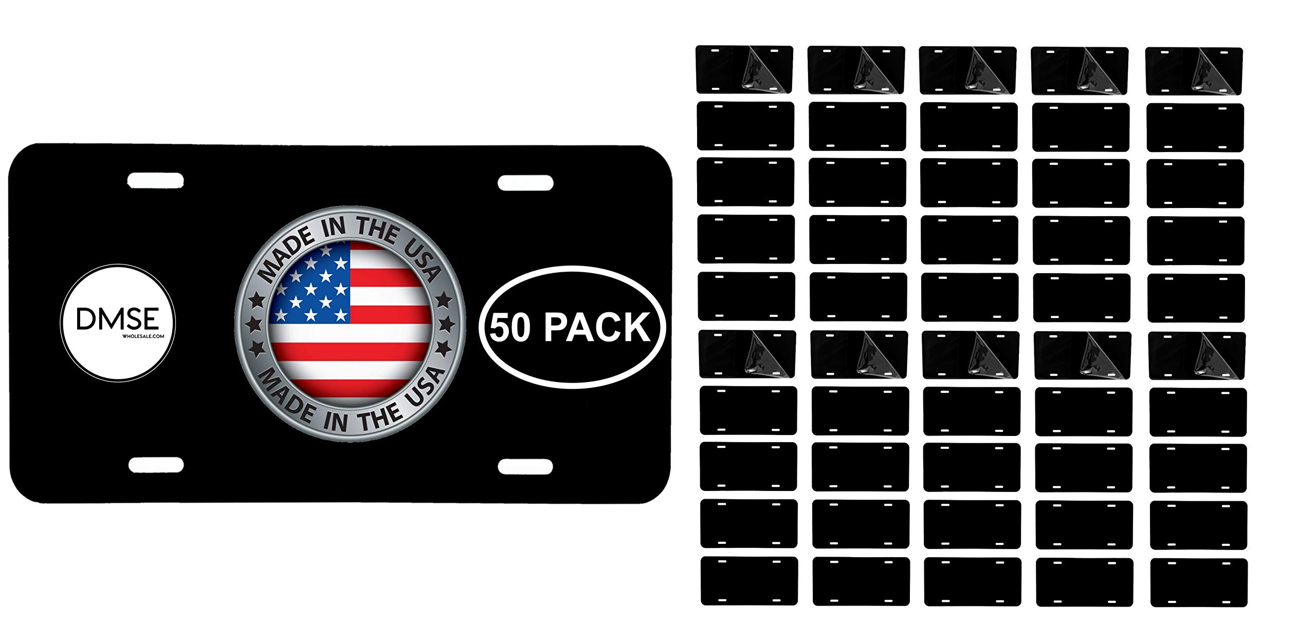 DMSE Wholesale Blank Aluminum License Plates for Cars - 12x6 Inch US/Canada Size - 0.5mm Thickness - Customizable Metal Tags for Vehicles (50 Pack, Black) - Perfect for DIY Projects, Car Shows & Personalization