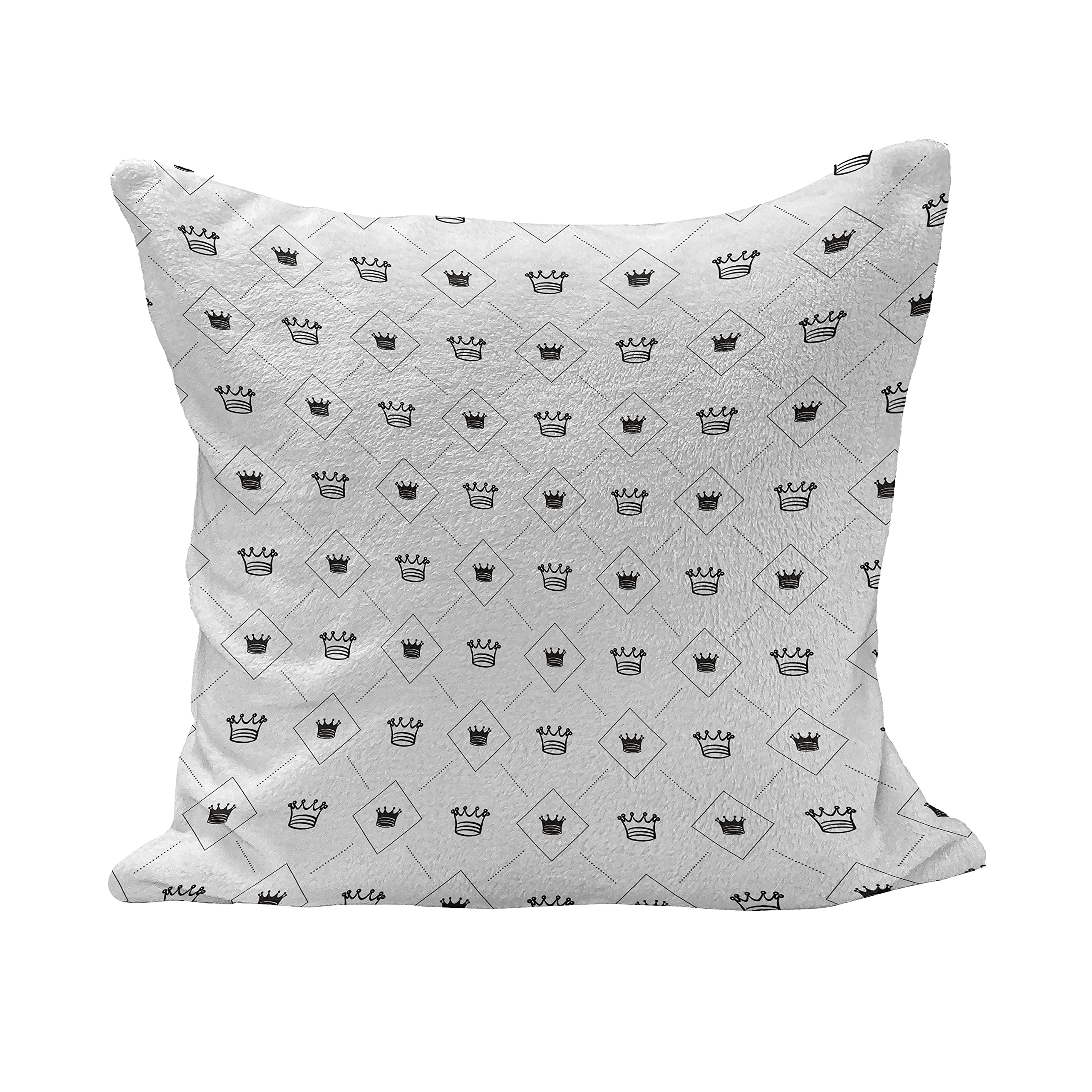 Ambesonne Abstract Fluffy Throw Pillow Cover 26x26 Inches - Modern Crown & Dots Design in Black & White - Minimalist Square Decorative Cushion Case for Sofa, Bedroom & Living Room Decor