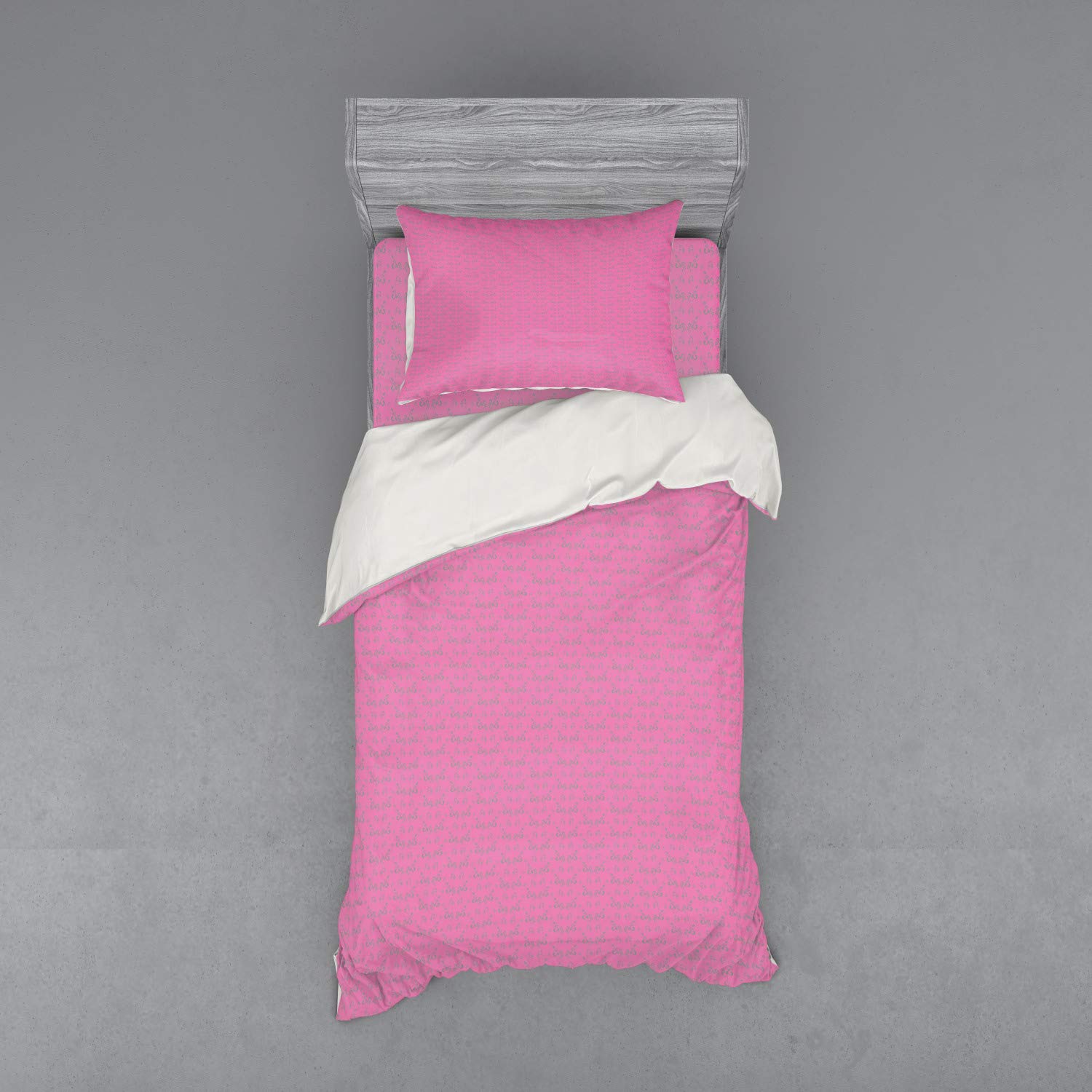 Ambesonne Floral Bedding Set - 3 Piece Duvet Cover with Sham & Fitted Sheet, Twin XL Size, Pink Grey Abstract Flower Leaves Design, Soft & Breathable Cotton Blend - Perfect for Bedroom Decor, Guest Room, Dorm Room & Cozy Home Styling