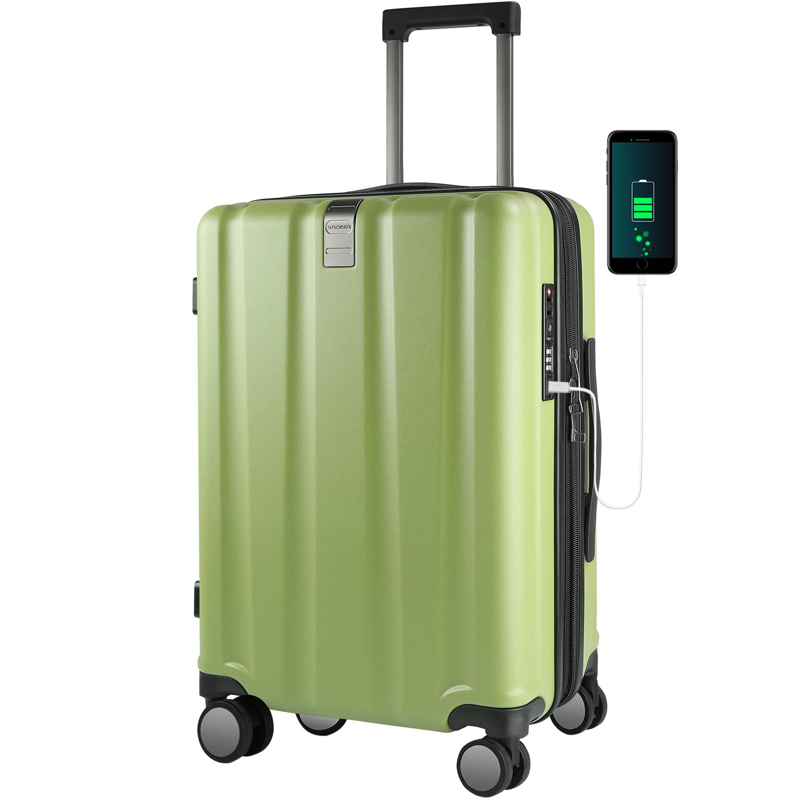 **KROSER 20-Inch Expandable Hardside Carry-On Luggage with 360° Spinner Wheels, TSA Lock & USB Charging Port - Lightweight Durable Suitcase for Air Travel, Business Trips & Weekend Getaways (Green)**