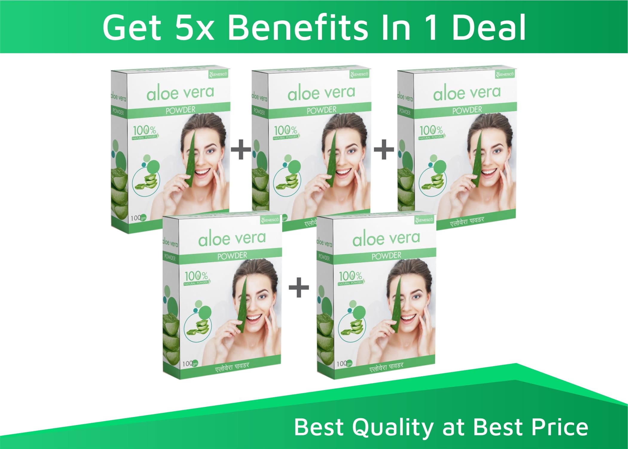 Organic Aloe Vera Powder 100% Pure & Natural for Hair Growth, Skin Care & Face Treatment - Hydrating & Soothing for Men & Women (500g x 5 Pack) - DIY Hair Masks, Body Scrubs & Natural Beauty Recipes