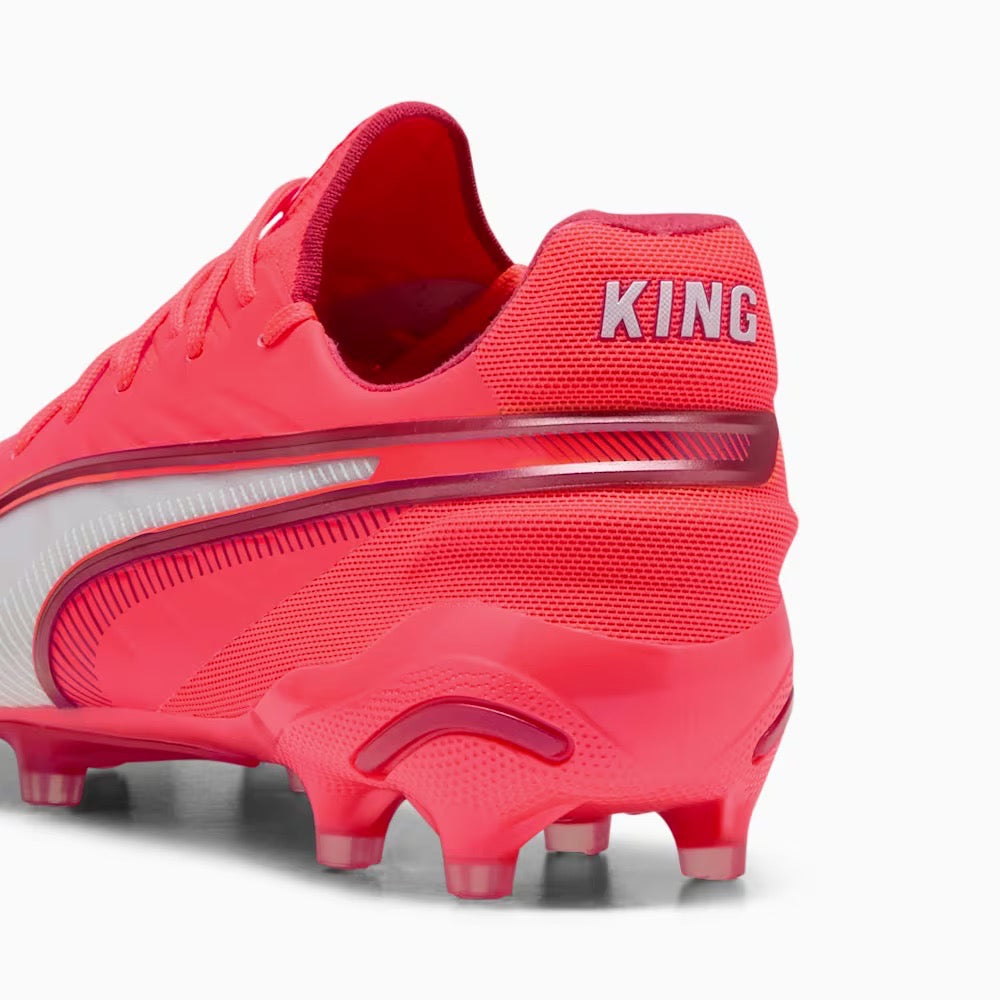 Puma King Ultimate FG/AG Football Boots for Men - Glowing Red & White Soccer Cleats - Lightweight Performance Shoes for Turf & Artificial Grass - Perfect for Training & Matches