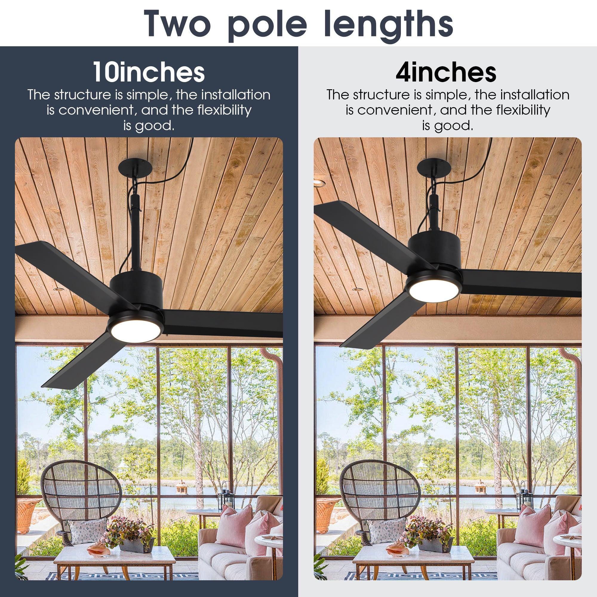 42 Inch IP65 Waterproof Ceiling Fan with LED Light - Indoor/Outdoor Use for Patio, Pool Area, Bathroom & Covered Porches - Black Finish with Convenient Hanging Hook