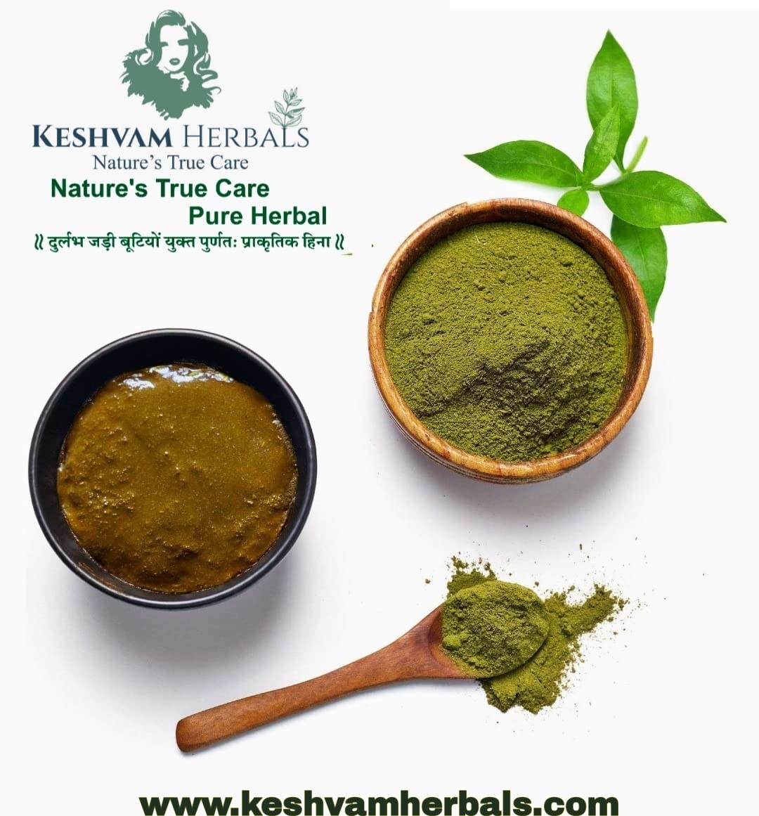 Keshvam Herbals Natural Black Mehndi (Pack of 2) - 50g Pure Bhavnagar Henna Hair Dye for Natural Hair Coloring | Ayurvedic & Chemical-Free | Perfect for DIY Hair Coloring, Bridal Mehendi, and Holi Festival Body Art