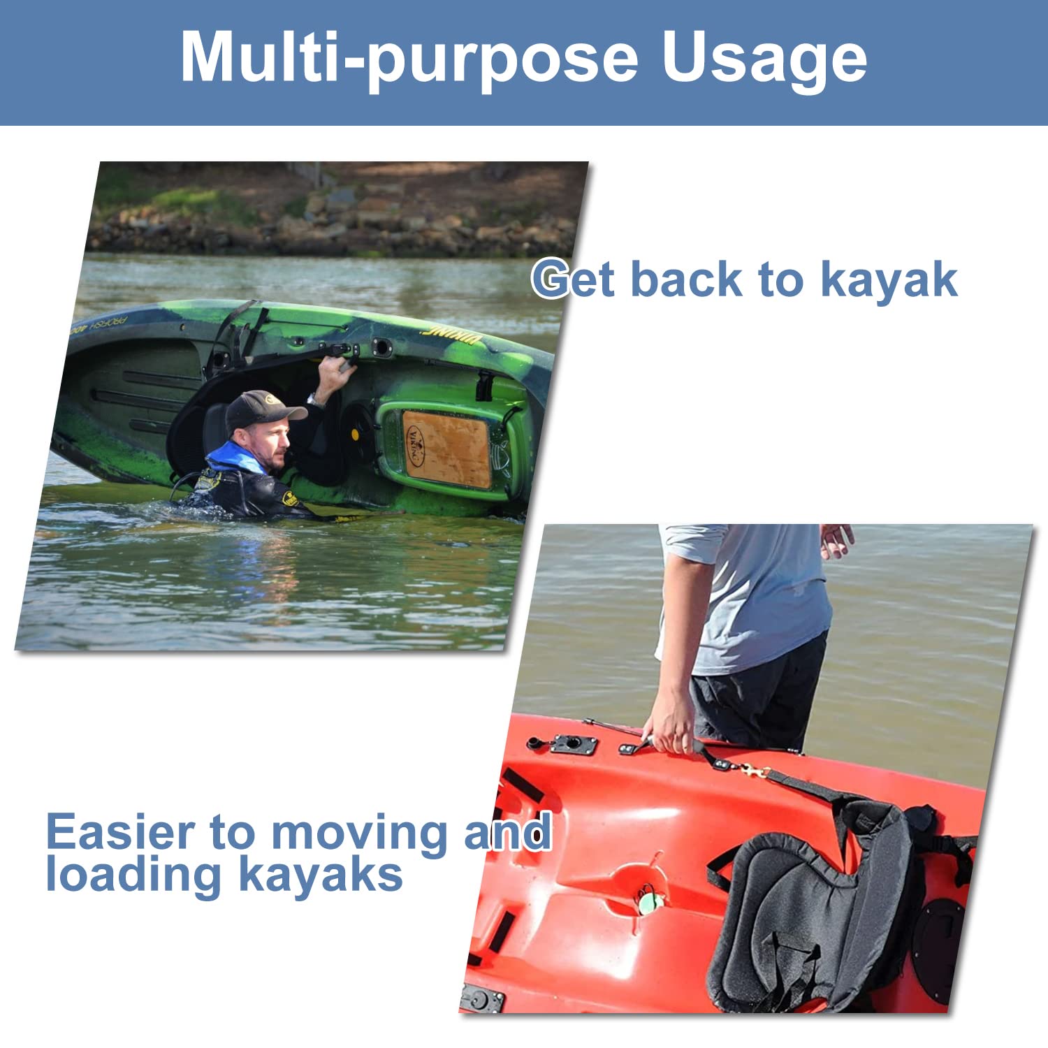 HLOGREE Kayak Handles 2/4 Pack - Heavy Duty Kayak Carry Handles with Stainless Steel Rivets, Replacement Kayak Handles for Emotion, Pelican, Hobie, Lifetime, Sit-on-Top, Ocean & Wilderness Kayaks - Perfect for Easy Transport & Storage of Fishing & Recreational Kayaks