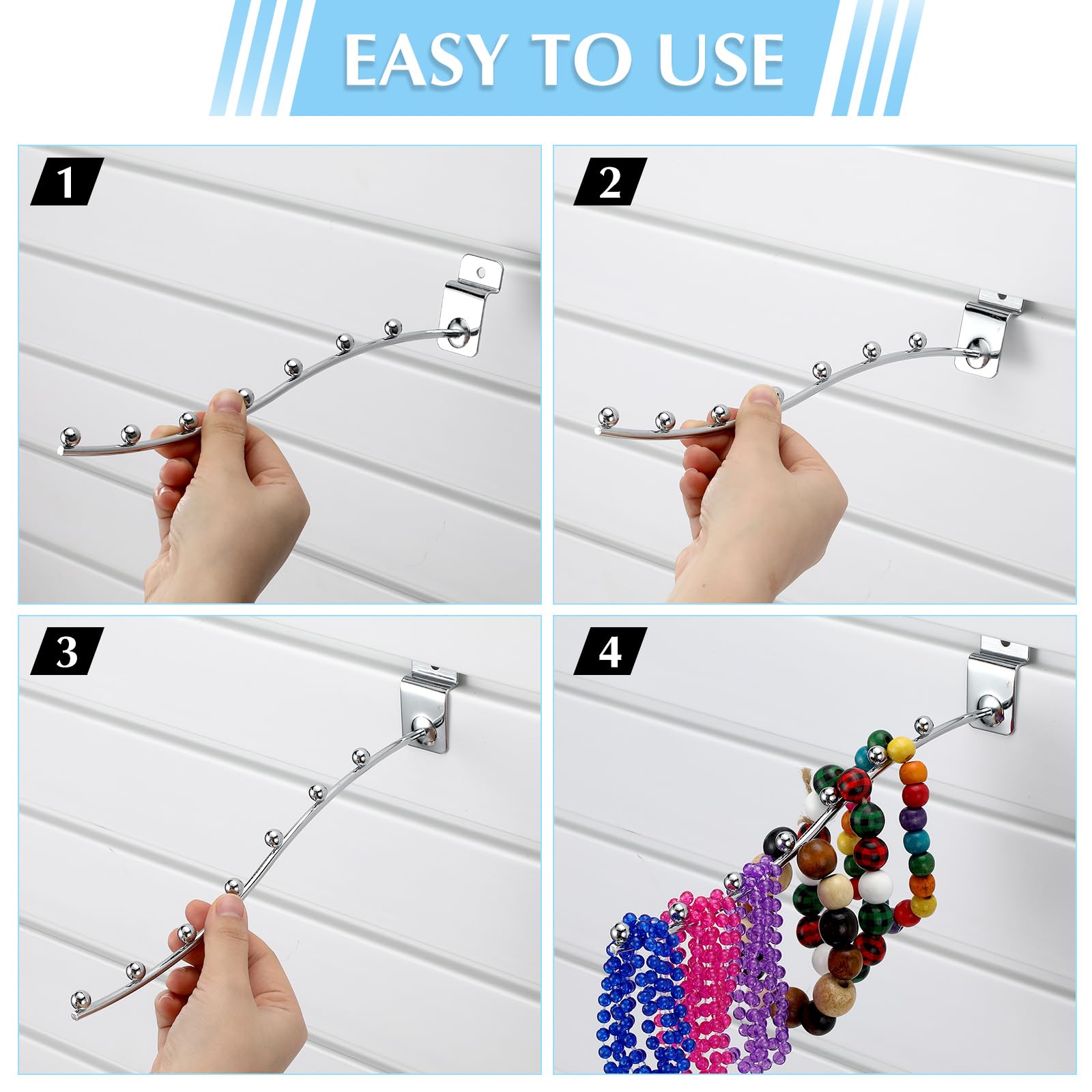 Hicarer 20 Pack Slatwall Hooks - 6 Ball Waterfall Metal Display Hangers (9.65 Inch, Silver) - Heavy Duty Retail Hooks for Kitchen, Clothing Store, Garage & Shop Organization - Perfect for Wall Mounted Product Displays & Space Saving Storage