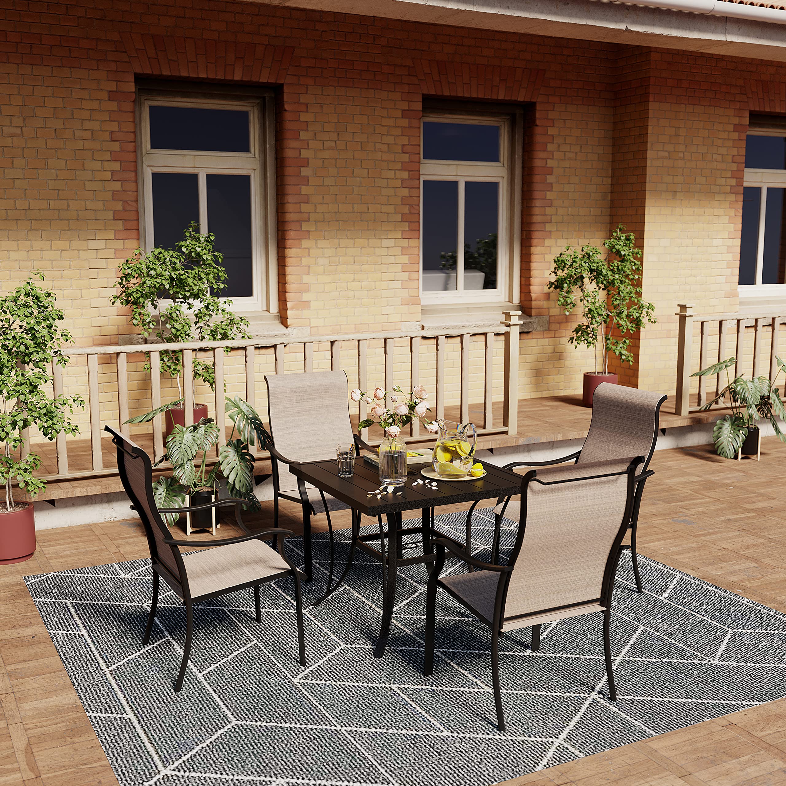 **HAPPATIO 5-Piece Outdoor Patio Dining Set with 4 Textilene Chairs & 1 Square Table – Weather-Resistant, Easy to Clean (Beige Brown) – Perfect for Backyard, Garden, and Poolside Gatherings**
