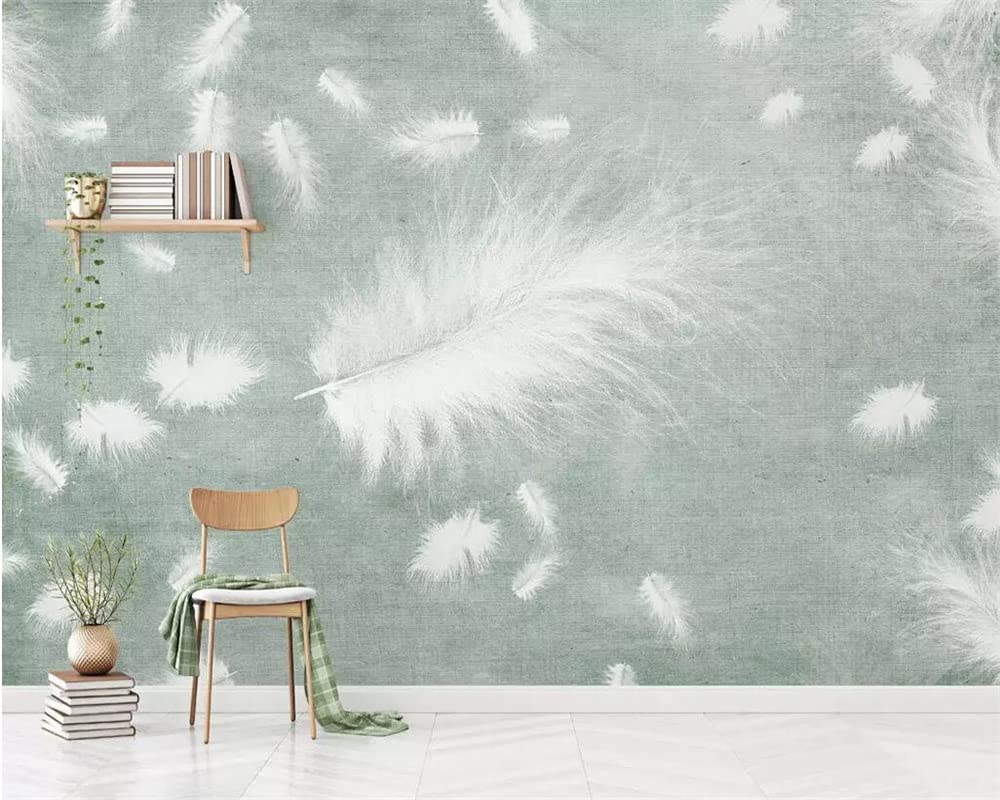 Removable Wallpaper - Vintage White Animal Plumage Nordic Print Self-Adhesive Peel & Stick Wallpaper | Large Vinyl Mural for Bedroom & Living Room Decor | Easy to Install & Remove | 121