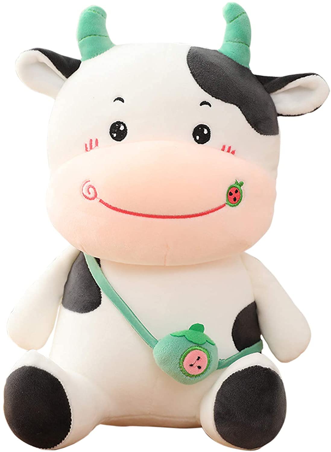 Kawaii Cute Strawberry Milk Cow Plush Pillow - Soft Animal Doll Toy for Kids, Home Decor Cushion (Green) - Perfect for Nursery Decor, Birthday Gifts & Cozy Bedroom Accents