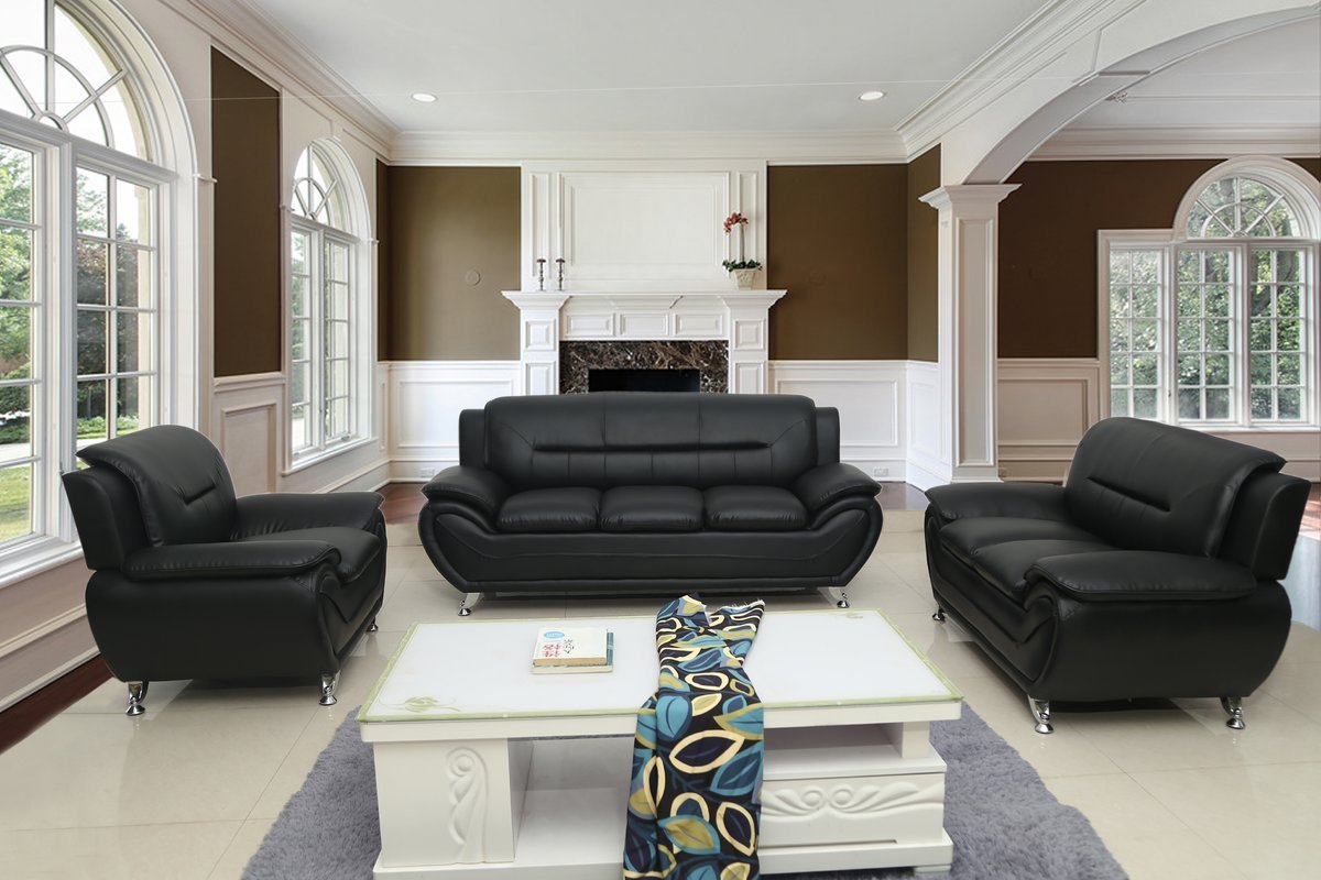 Michael 3-Piece Living Room Furniture Set in Black - Modern Sofa, Loveseat & Chair for Small Spaces | Perfect for Apartments, Condos & Cozy Living Rooms