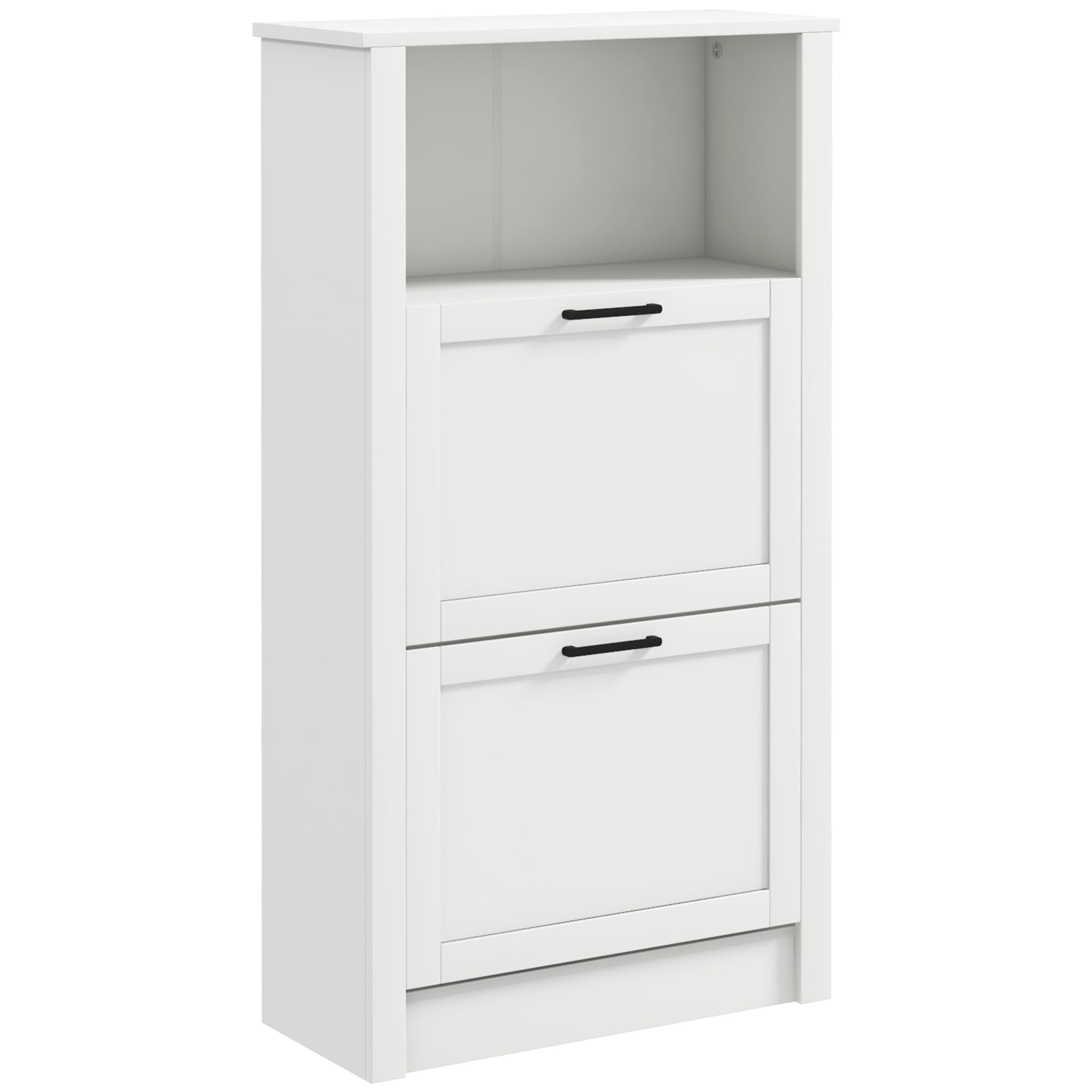 HOMCOM Shoe Cabinet - Freestanding Shoe Storage Organizer with 2 Flip Drawers, Adjustable Shelves & Open Compartment | Entryway, Hallway, Closet Storage | Holds 10 Pairs of Shoes | Perfect for Small Spaces & Home Organization