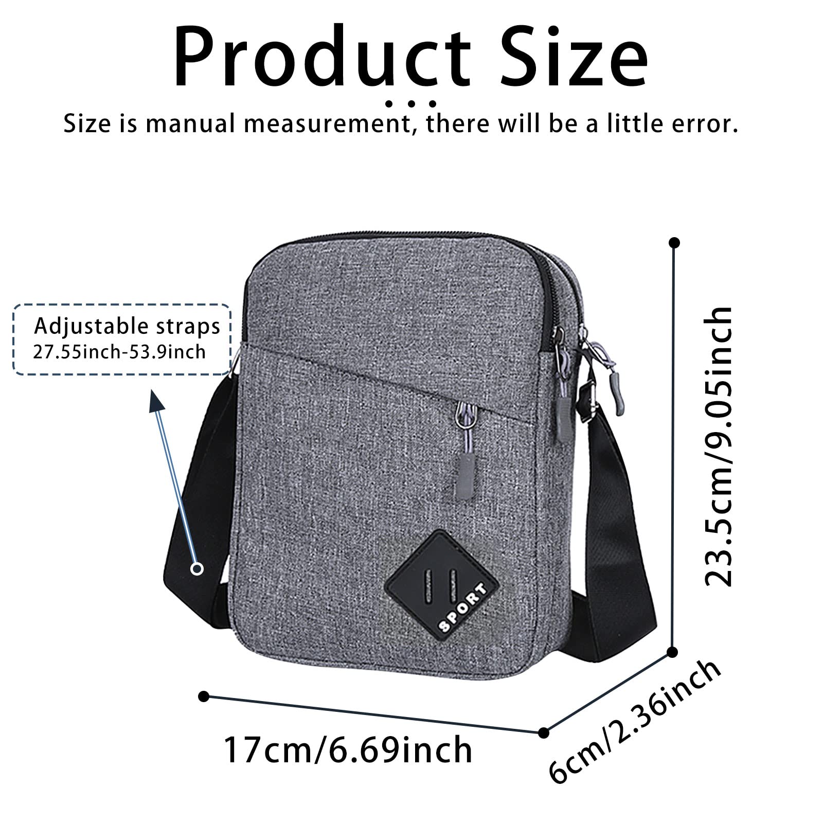 FuninCrea Men's Crossbody Shoulder Bag - Durable Nylon & Oxford Fabric Messenger Bag with Zipper & Adjustable Strap - Perfect for Travel, Work, Gym & Everyday Carry