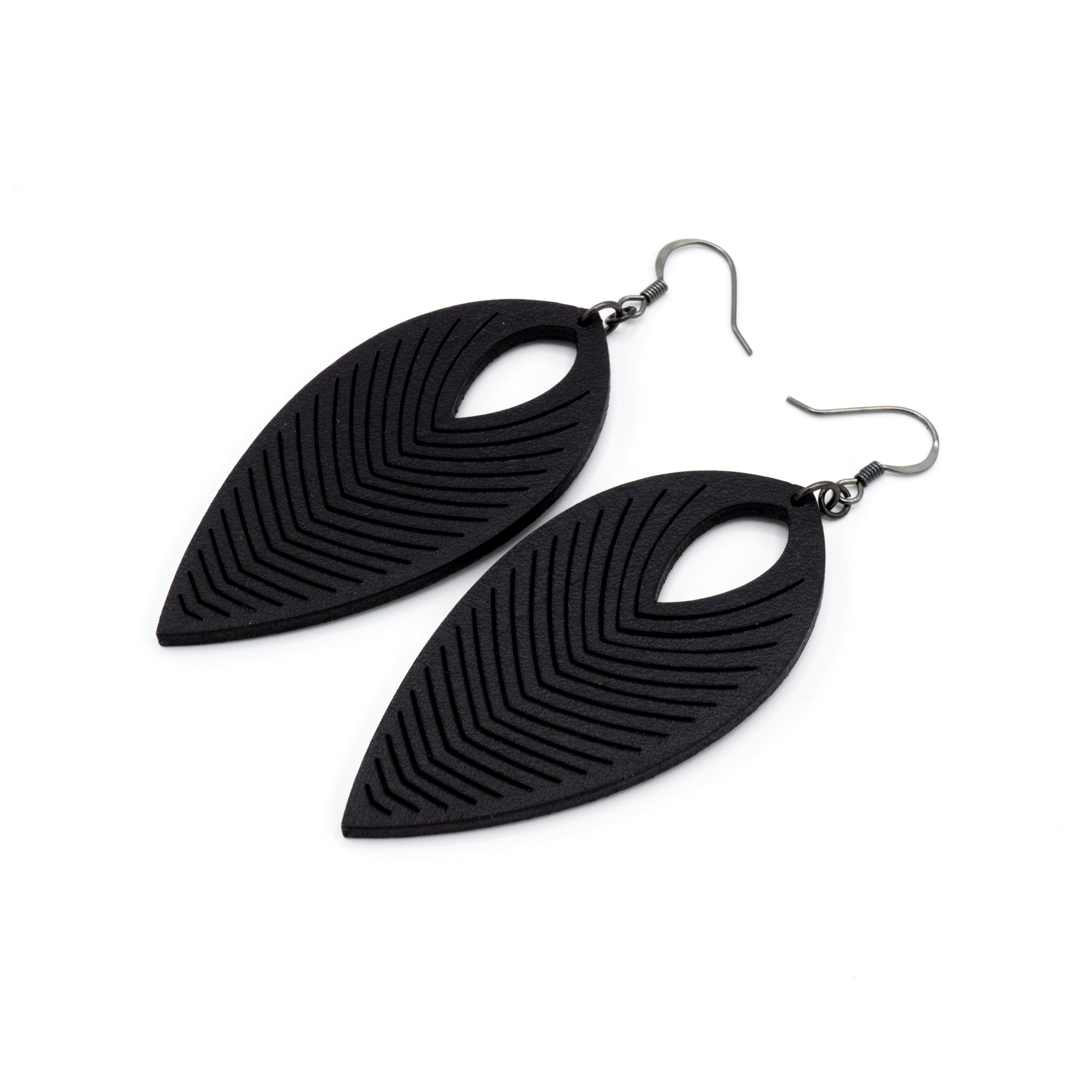 Terrabyte 07_1 Black Leather Earrings - Stylish Handmade Dangle Earrings for Women, Perfect for Parties, Weddings & Everyday Wear
