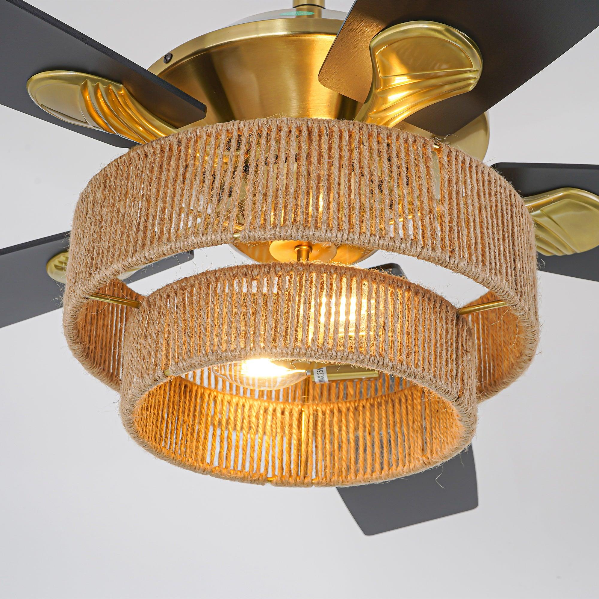 52 Inch Danube Farmhouse Style Ceiling Fan with DC Motor, Golden Downrod & Integrated Light Kit - Perfect for Living Rooms, Bedrooms, and Outdoor Covered Patios