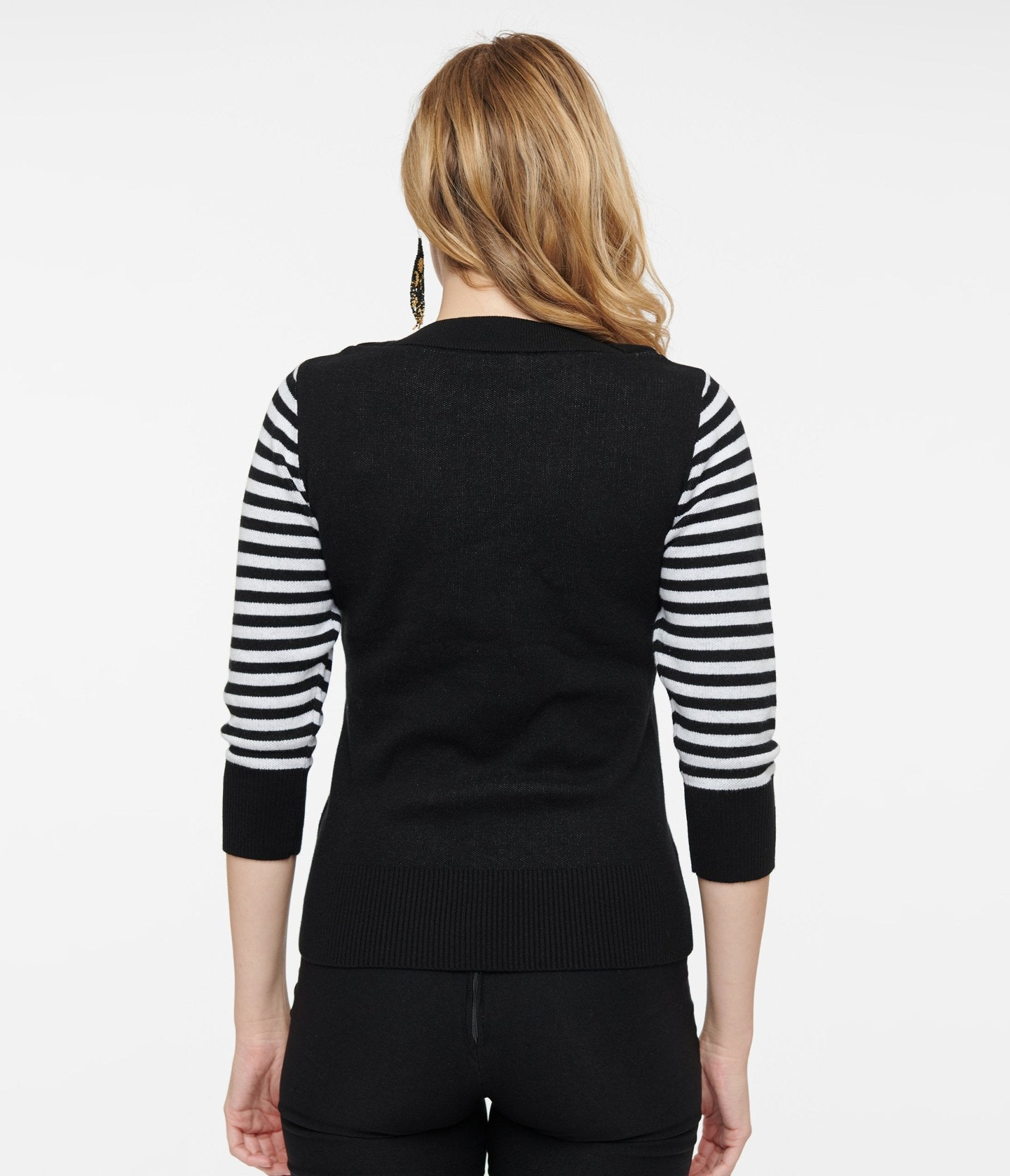Tim Burton's The Nightmare Before Christmas Sally Minou Sweater - Black & White Striped Vintage Pullover | Halloween Costume, Christmas Party Outfit, Cosplay Collectible