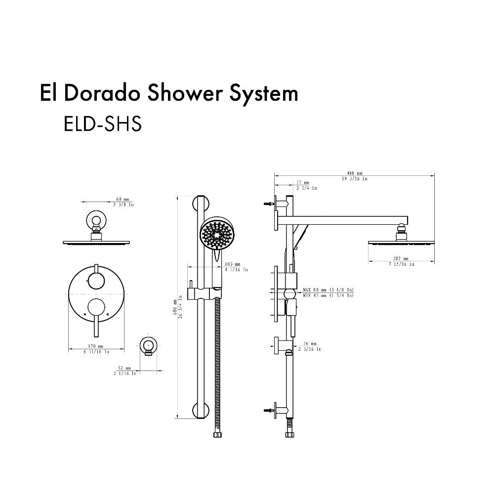 ZLINE El Dorado Rainfall Shower System in Gun Metal - Luxury Bathroom Fixture with Adjustable Showerhead for Spa-Like Experience | Perfect for Modern Home & Hotel Renovations