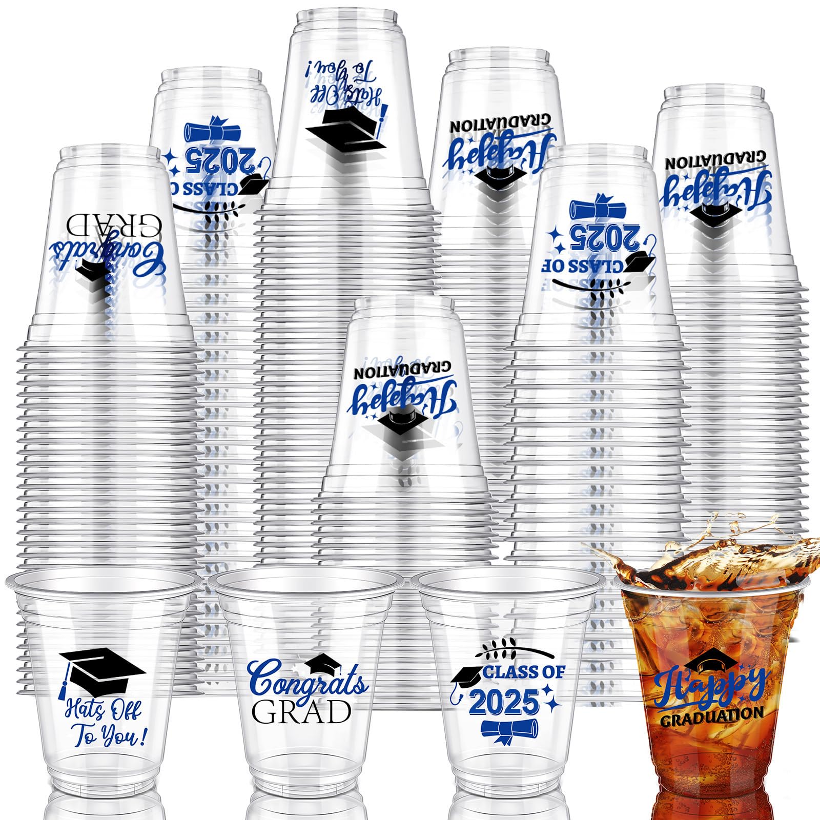 Eaasty 100-Pack 12oz Graduation Cups 2025 | Disposable Plastic Cups for Class of 2025 Graduation Party | Elegant Blue Tableware Decorations | Perfect for Grad Celebrations, School Events & Party Supplies
