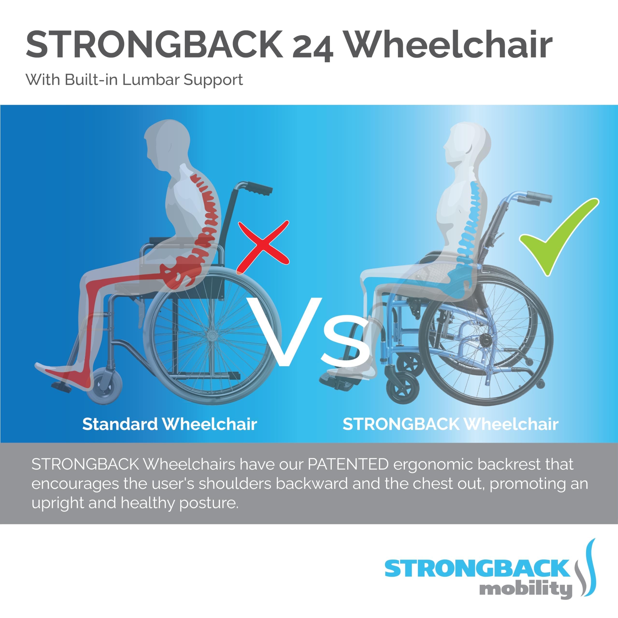 Lightweight Folding Wheelchair for Adults & Seniors - 300 lbs Weight Capacity - Adjustable Lumbar Support Transport Chair with 20