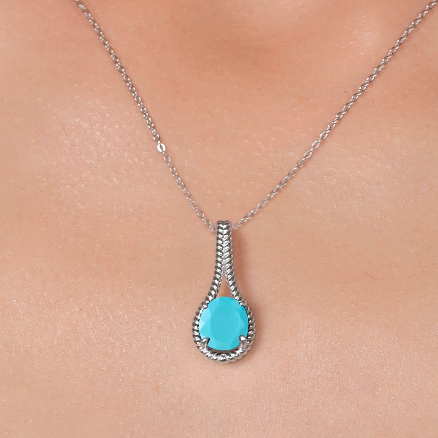 Gem Stone King 925 Sterling Silver 12X10MM Oval Birthstone Necklace for Women | Twisted Rope Solitaire Pendant with 18 Inch Silver Chain | Perfect Gift for Birthday, Anniversary & Mother's Day
