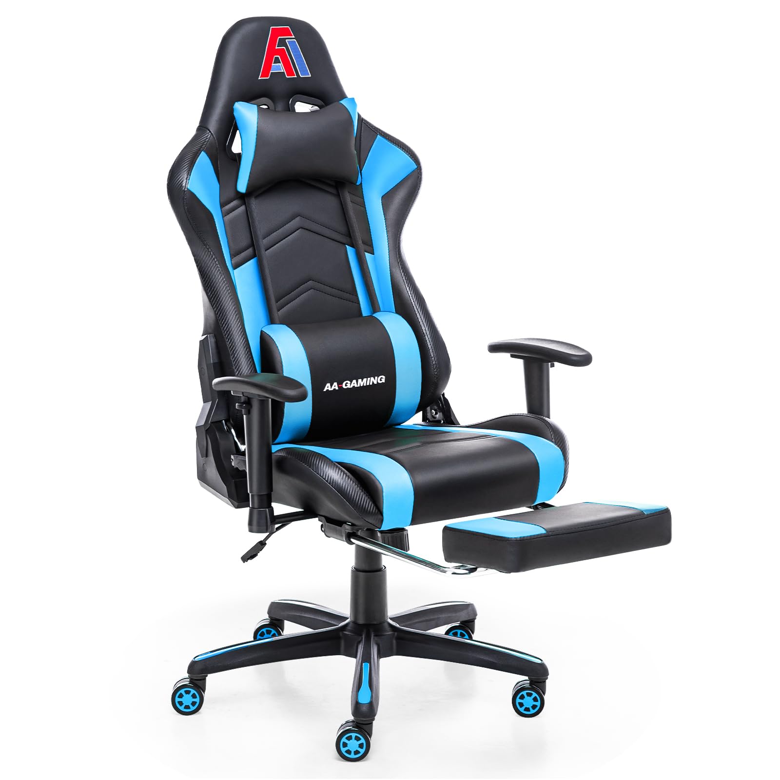 Premium Ergonomic Gaming Chair - High Back Racing Office Chair with Adjustable Height, Lumbar Support & Footrest - Black & Blue Upgraded Version for PC Gaming, Work & Home Office Use