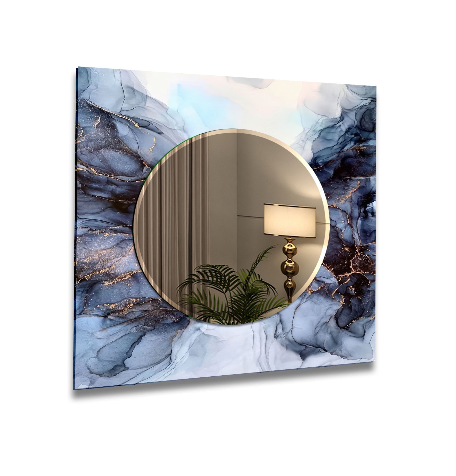 Abstract Grey Smoke Wall Mirror - Modern Decorative Mirror for Living Room, Bedroom & Bathroom - Stylish Home Decor & Functional Wall Art