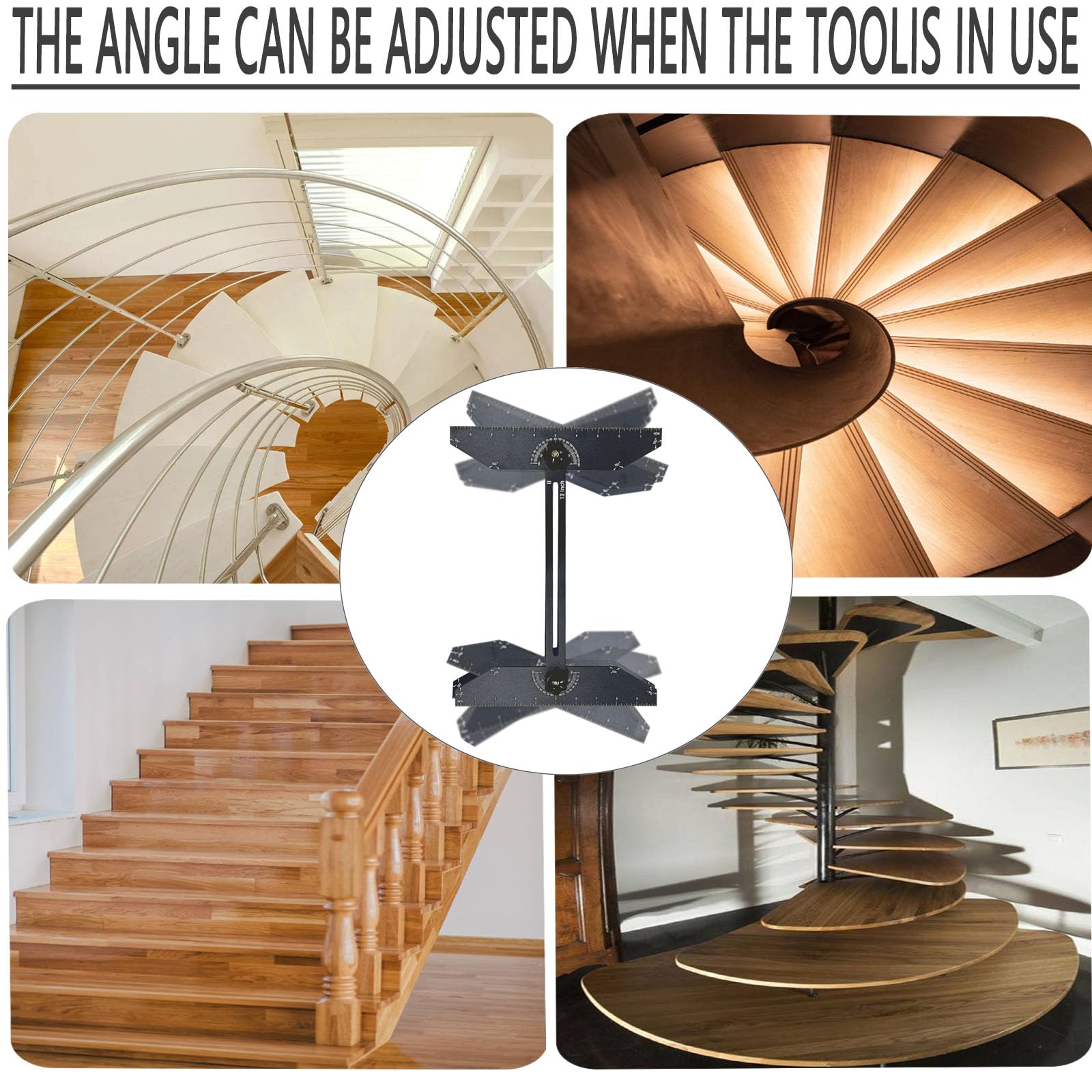 360° Rotating Adjustable Stair Tread Template Tool - Framing Square Gauge for Precise Angle Layout & Measuring | Perfect for Stairs, Risers, Shelves, Partitions & Drywall Cutting | DIY Home Improvement & Professional Construction Projects