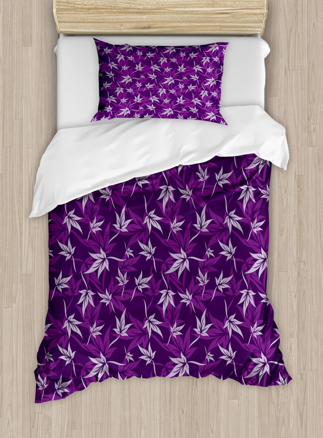 Ambesonne Indigo Duvet Cover Set - Abstract Lily Floral Design for Twin Bed, 2-Piece Purple Lilac Bedding Set with 2 Pillowcases, Country Garden Spring Summer Theme | Perfect for Guest Rooms, Dormitories & Seasonal Bedroom Decor