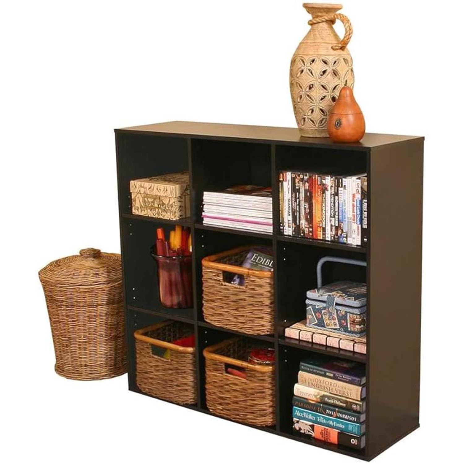 Venture Horizon 9-Cubby Bookcase - Black Wooden Storage Shelf for Kids Room, Living Room & Office Organization - Perfect for Books, Toys & Home Decor