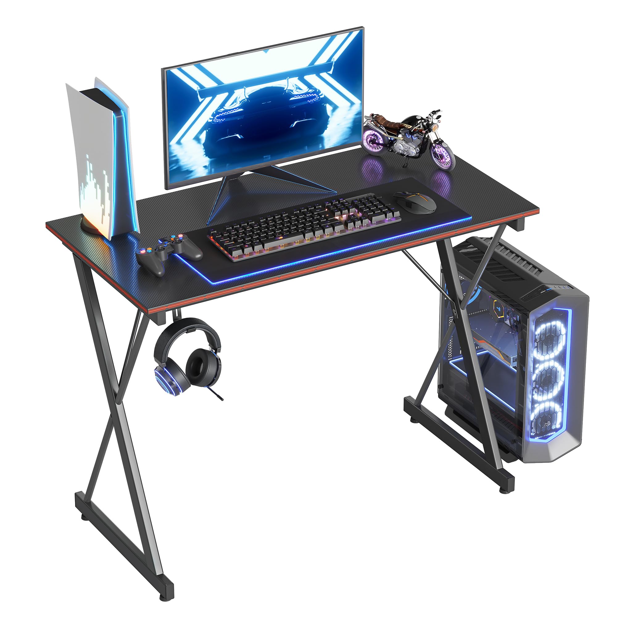 BANTI 40 Inch Large Gaming Desk with Headphone Hook - Sturdy Computer Desk for Home Office, Study & Workstation - Ergonomic Black Gaming Table for PC, Laptop & Console Gaming Setup