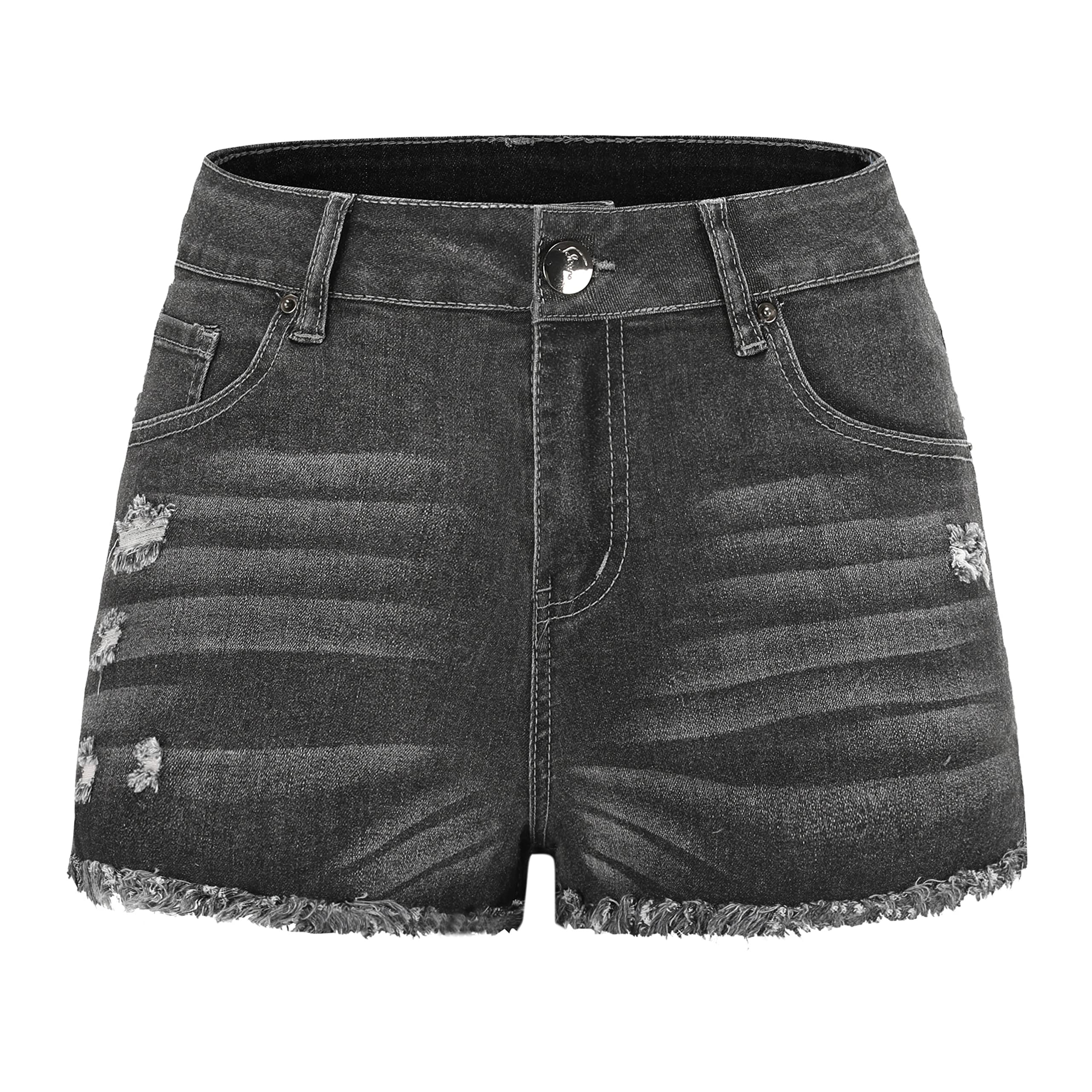 THUNDER STAR Women's Ripped Denim Shorts - Mid Rise Stretch Jean Shorts with Frayed Raw Hem | Perfect for Summer Outfits, Beach Vacations & Casual Street Style