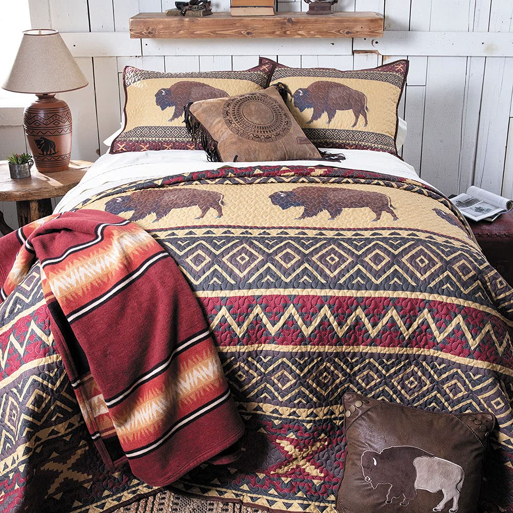 Yellowstone Brown Buffalo King Size Quilt Set - Soft & Cozy Bedding for Winter Warmth & Cabin Decor