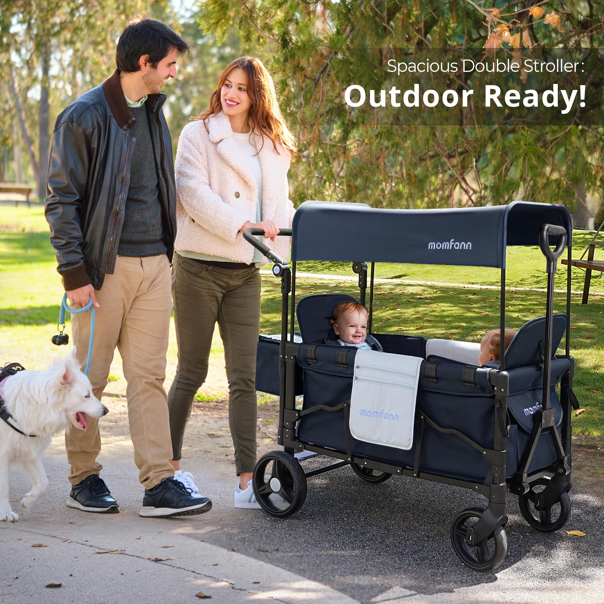 **Double Stroller Wagon for 2 Kids - Adjustable Canopy, Handle & Pull Bar - Compact Baby Wagon for Toddlers & Infants - Perfect for Park, Beach & Outdoor Adventures (Blue)**