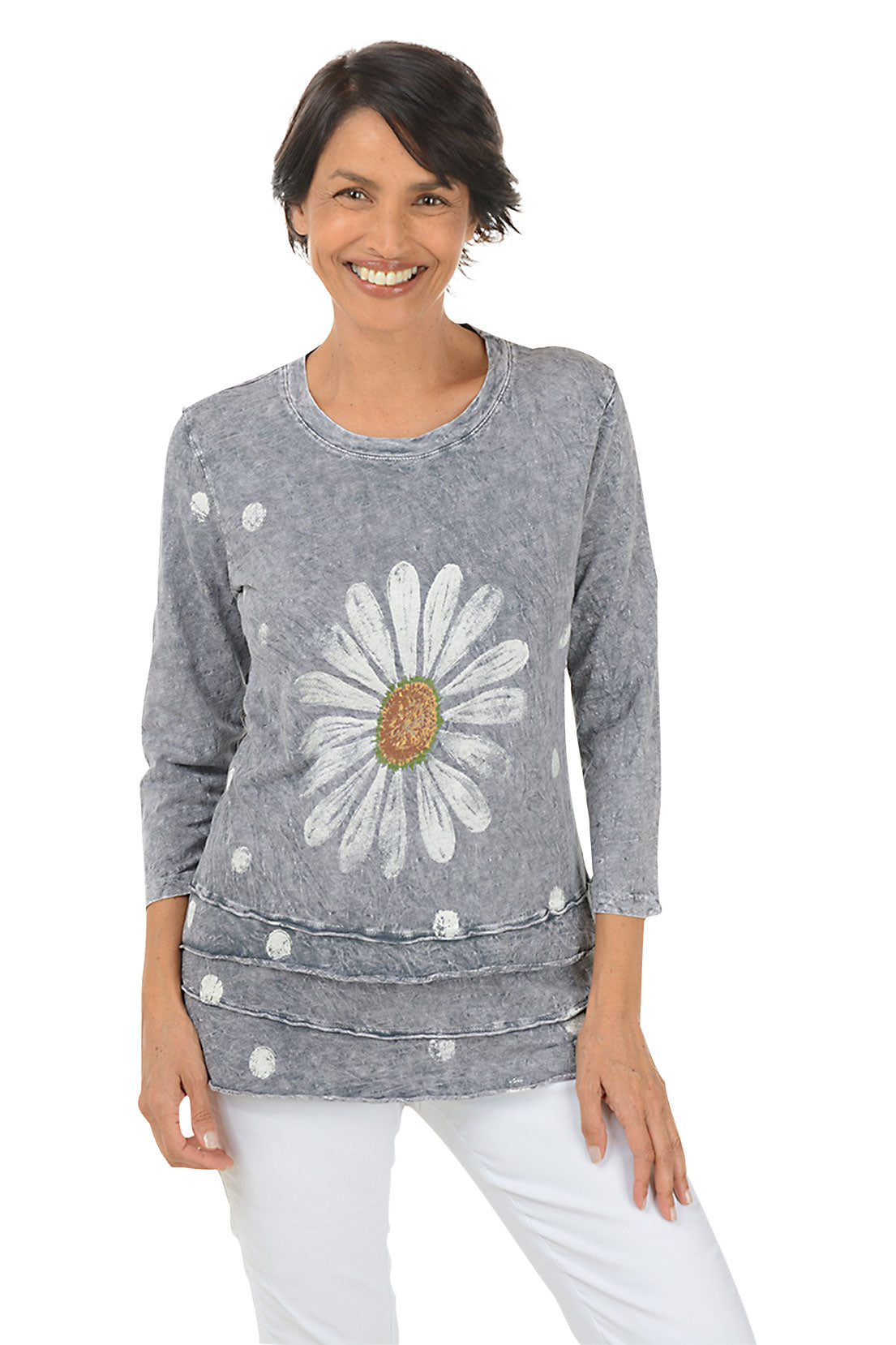 Happy Days Mineral Wash Ruffle Knit Top - Women's Boho Chic Blouse for Casual Outings & Date Nights