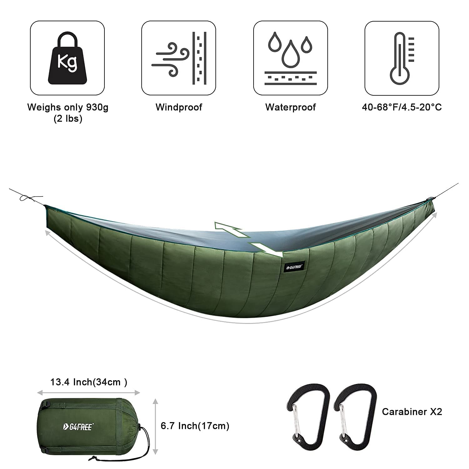 G4Free 2-Person Large Camping Hammock with Mosquito Net & Underquilt - Lightweight Parachute Hammock for 4-Season Outdoor Use - Perfect for Backpacking, Hiking, Backyard Relaxation & Winter Camping