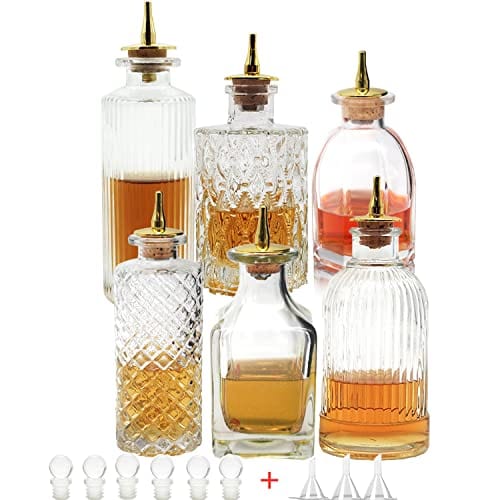 Premium 6-Piece Glass Bitters Bottles Set with Dash Top & Stopper - Ideal for Cocktail Making, Bartending & Home Bar Accessories - Perfect for Crafting Homemade Bitters, Mixing Cocktails & Professional Bartender Use