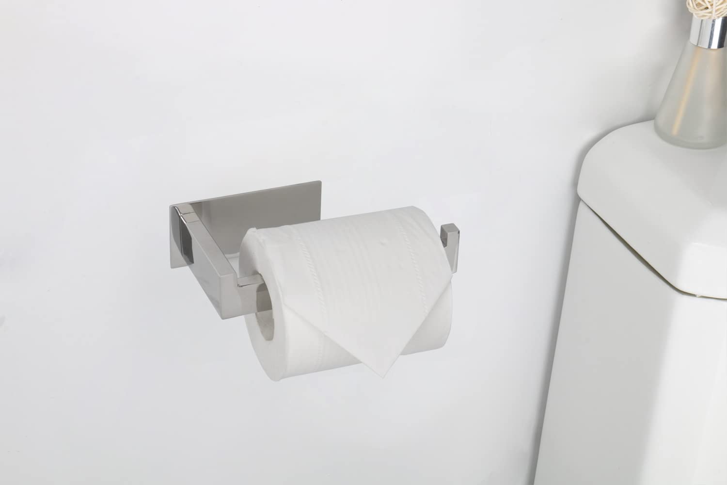 Stainless Steel Self-Adhesive Toilet Paper Holder - No Drill Rustproof Bathroom Tissue Roll Rack - Easy Installation for Home, Office & RV (Polish Chrome) - Space-Saving Bathroom Organizer for Small Spaces