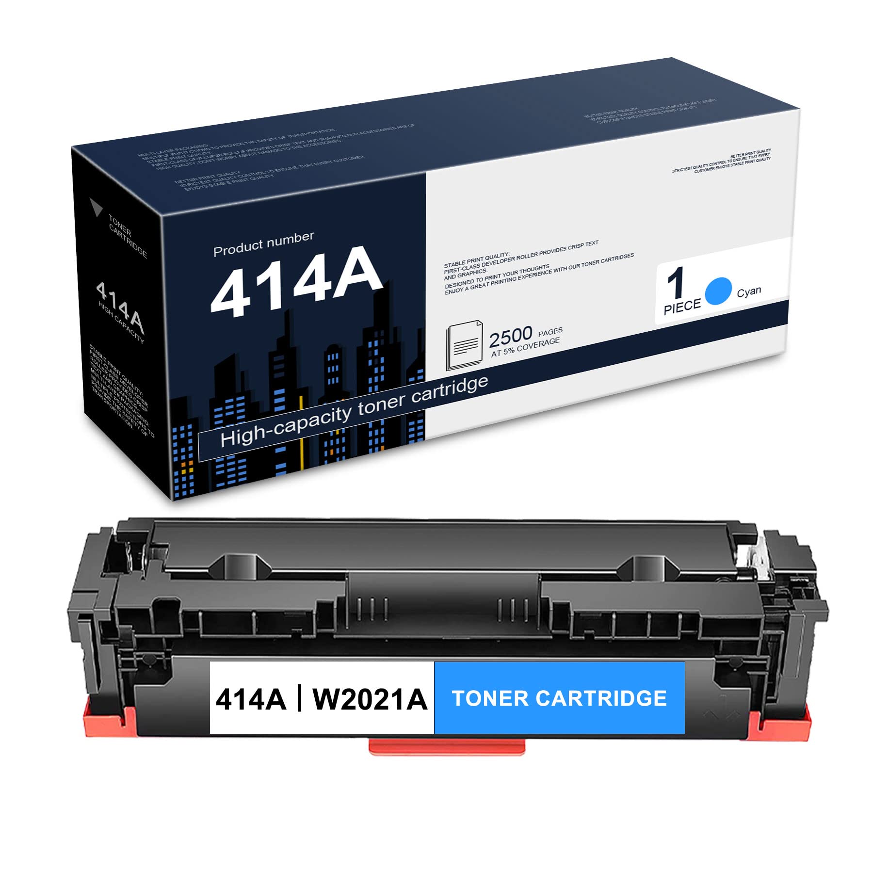 High-Yield Cyan Toner Cartridge Replacement for HP Enterprise MFP M480f M455dn Printer - Compatible with 414A & W2021A (1-Pack) - Perfect for Office Printing & High-Volume Document Production
