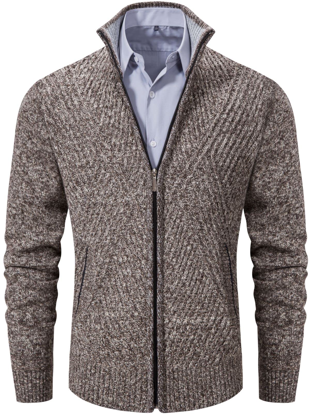 VtuAOL Men's Full Zip Cardigan Sweater with Stand Collar & Pockets | Casual Knit Pullover for Fall & Winter | Perfect for Office, Date Night & Outdoor Activities