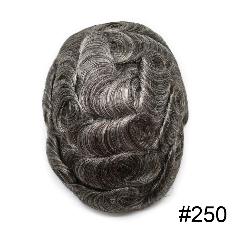 Premium 100% European Human Hair Toupee for Men - 0.12mm Thin Skin V-looped Hair Replacement System with Durable Poly Base (8