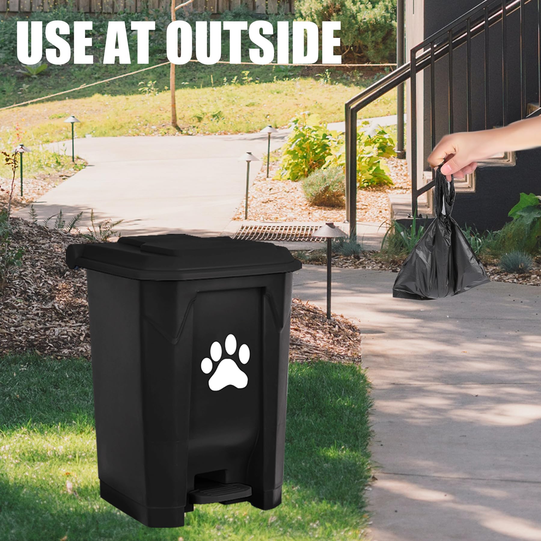 15L Black Hands-Free Pedal Dog Waste Station with Lid & Removable Inner Bucket - Outdoor Pet Poop Disposal Can for Garden, Yard & Home (Includes Waste Bags) - Ideal for Easy Dog Waste Management & Clean Outdoor Spaces