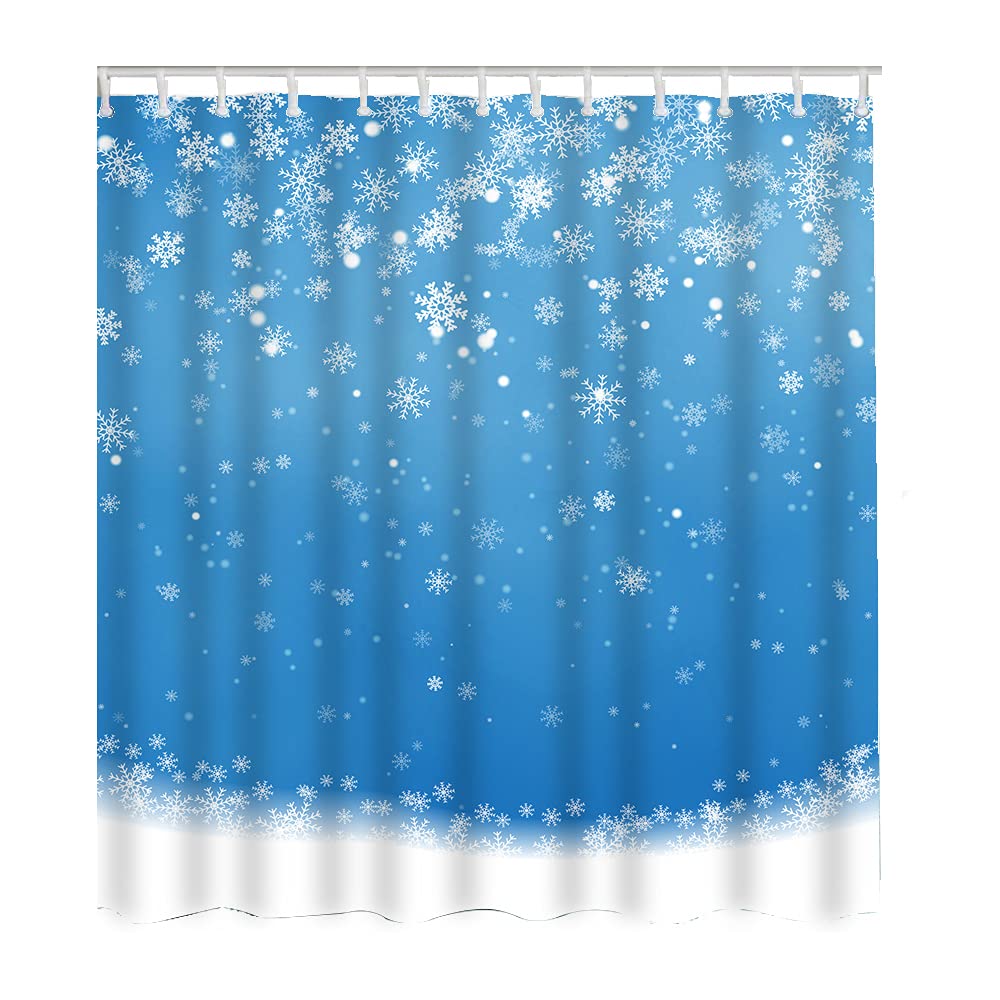 WONDERTIFY Christmas Snowflakes Shining Shower Curtain - Transparent Falling Snow Design, Water Resistant Bathroom Decor (72x84 Inch, Blue) - Perfect for Holiday Home Decor & Winter-Themed Bathrooms
