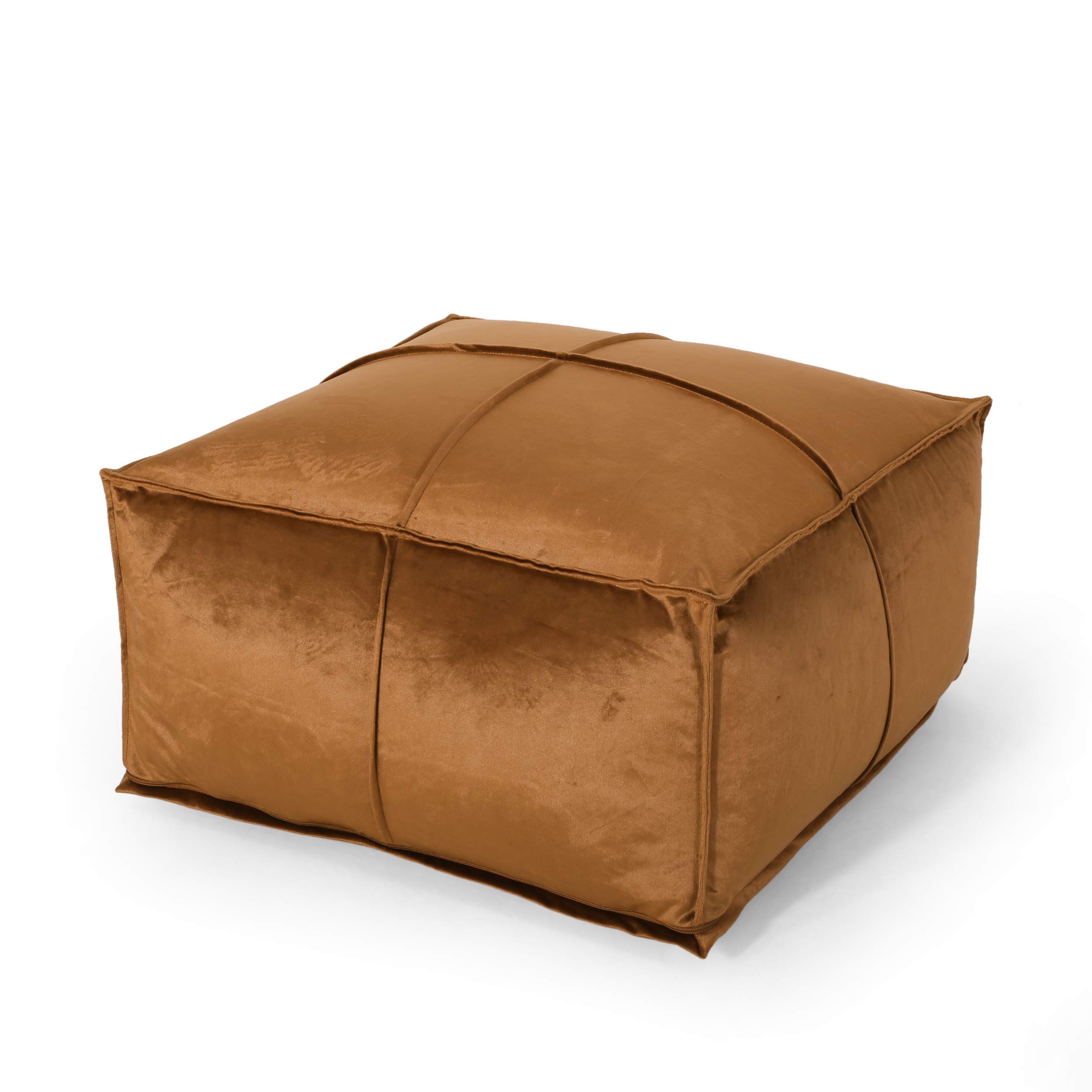 Christopher Knight Home Harrison Modern Glam Velvet Square Bean Bag Ottoman in Bronze - Stylish Footrest & Lounge Seating for Living Room, Bedroom & Dorm Decor