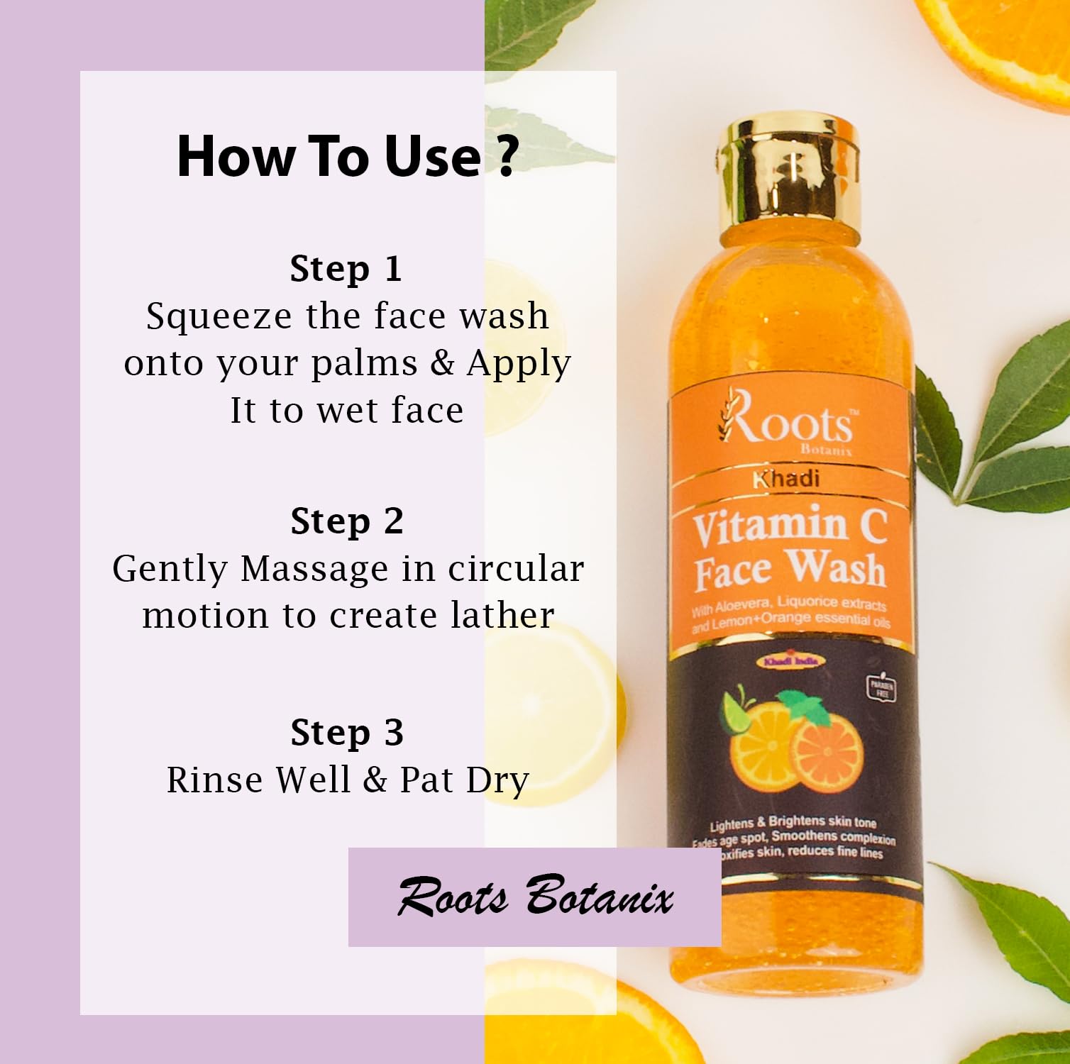 Roots Botanix Vitamin C Face Wash for Glowing Skin - Brightening & De-Tan Cleanser | Anti-Pollution & Pimple Control | Orange Liquid Soap (200ml, Pack of 2) | Perfect for Daily Skincare Routine & Morning Refresh