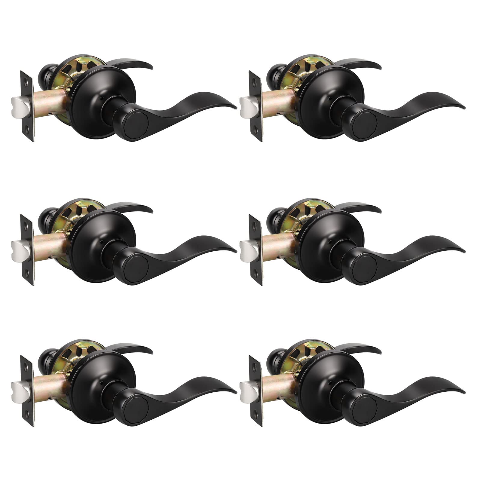 KNOBWELL 6 Pack Matte Black Door Knobs - Interior Passage Door Levers for Closet, Hallway & Bedroom - Classic Reversible Design for Right or Left Hand Doors - Perfect for Home, Office & Commercial Spaces