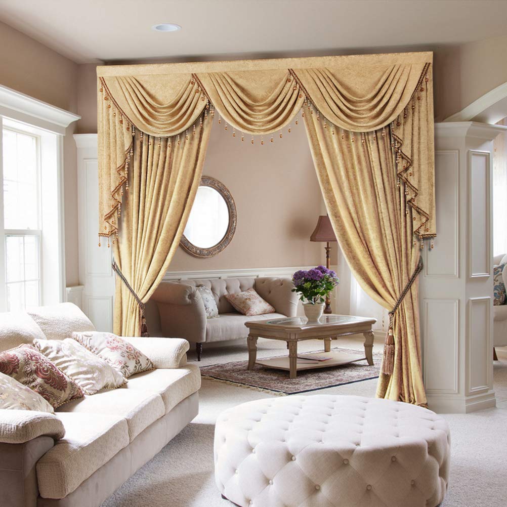ELKCA Luxury Double-Sided Chenille Window Curtains - Gold Room Drapes for Living Room & Bedroom, Rod Pocket Design, 52x96 Inches (2 Panels) - Perfect for Home Decor, Privacy & Light Control