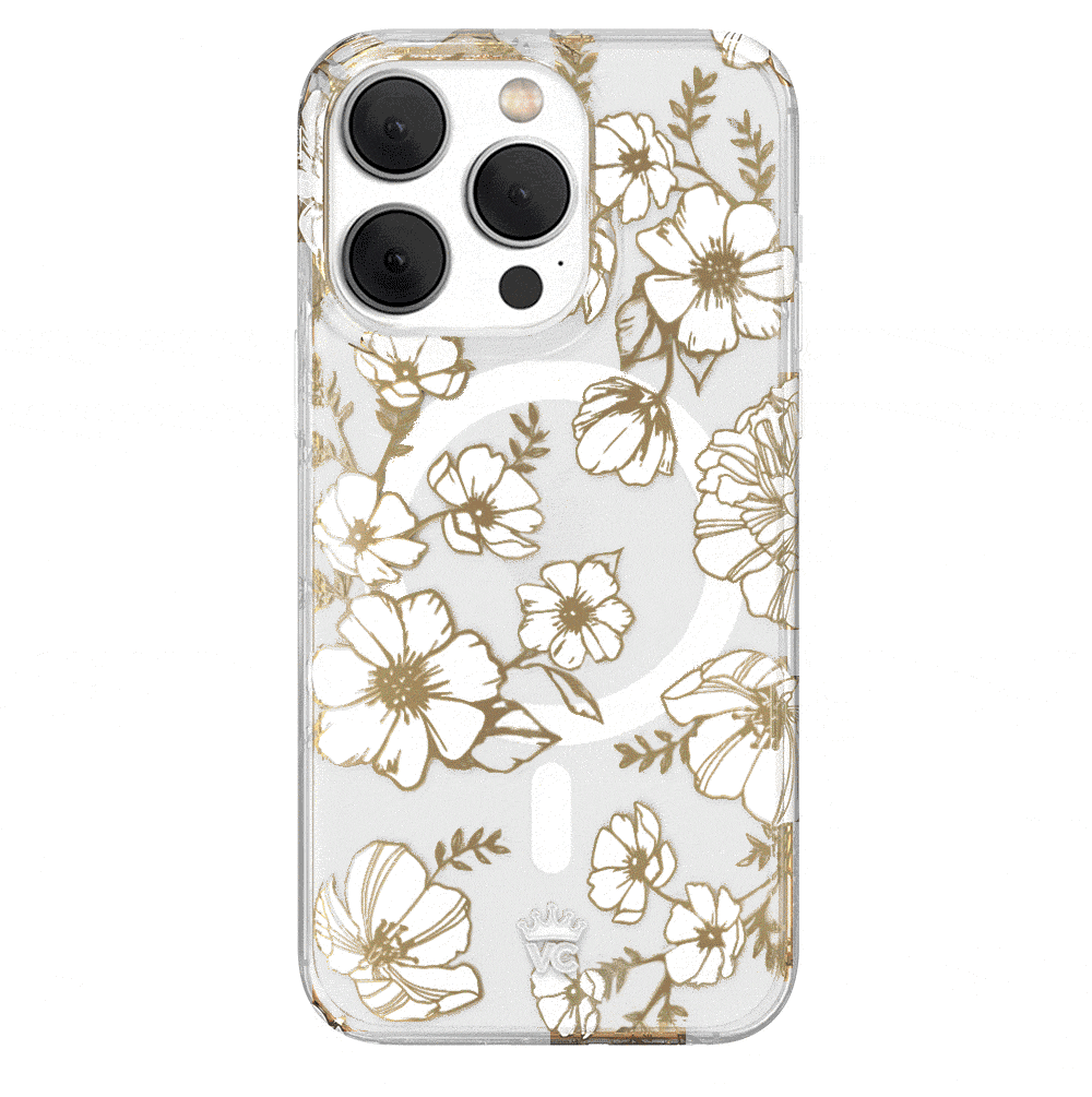 Elegant White & Gold Floral Transparent iPhone Case - Slim Protective Cover for iPhone 12/13/14/15 - Perfect for Everyday Use, Office & Special Occasions