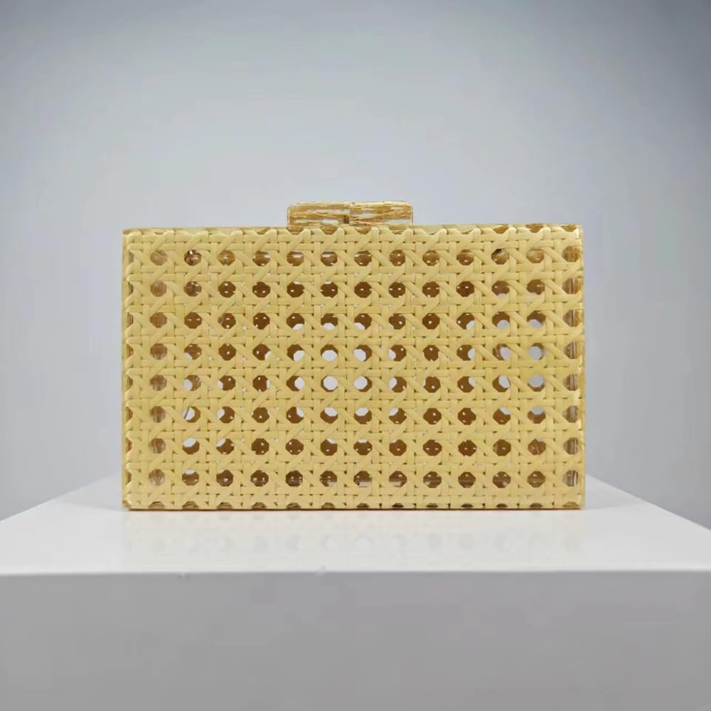 Stylish Women's Acrylic Rattan Woven Clutch Purse - Square Box Crossbody Shoulder Bag for Summer Beach, Travel & Evening Outfits | Fashionable Boho Accessory for Parties, Vacations & Daily Use