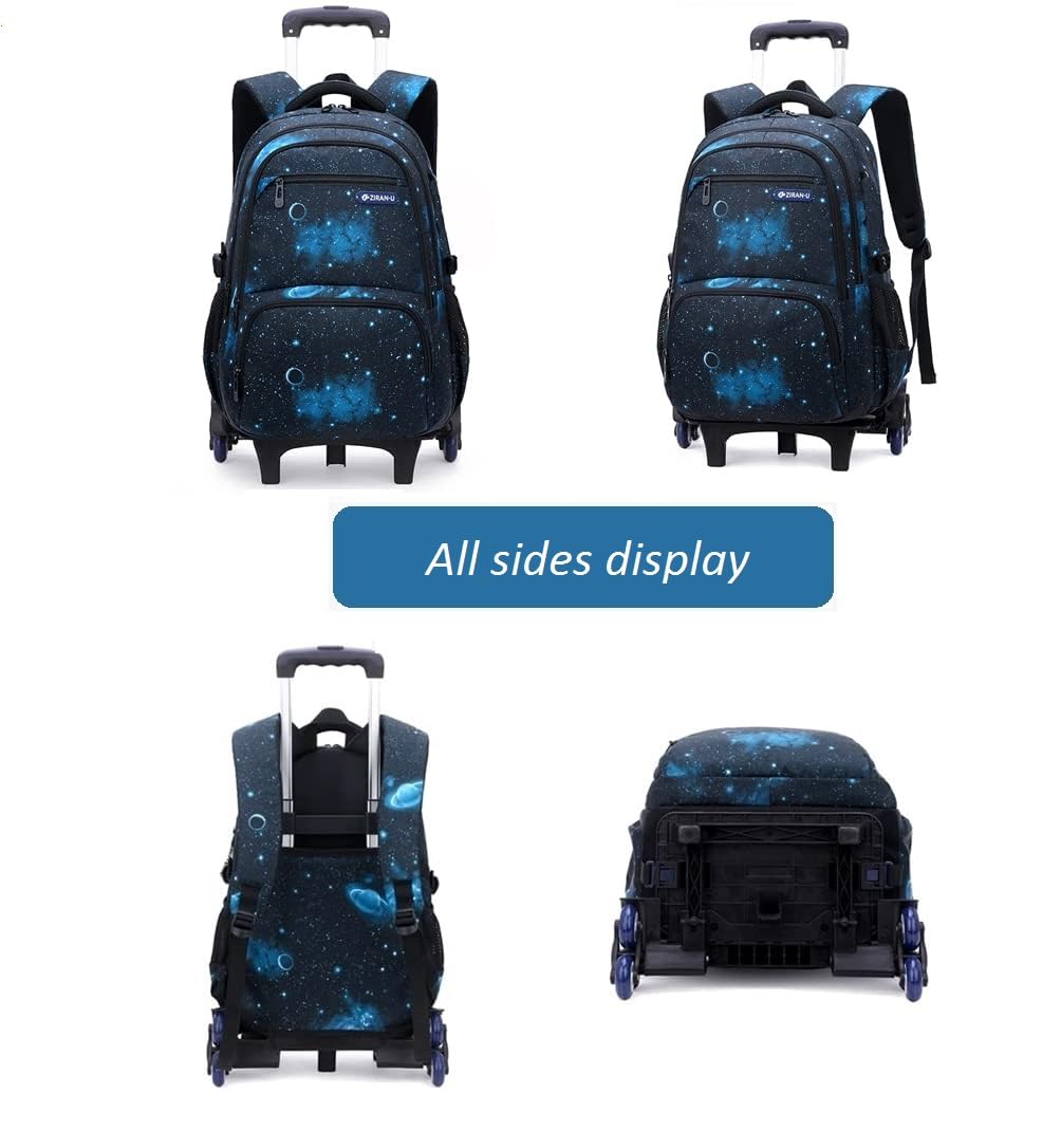 3Pcs Boys Galaxy Rolling Backpack with Wheels - Trolley Bookbag Wheeled School Backpack for Kids with Lunch Bag - Perfect for School, Travel, and Daily Commute