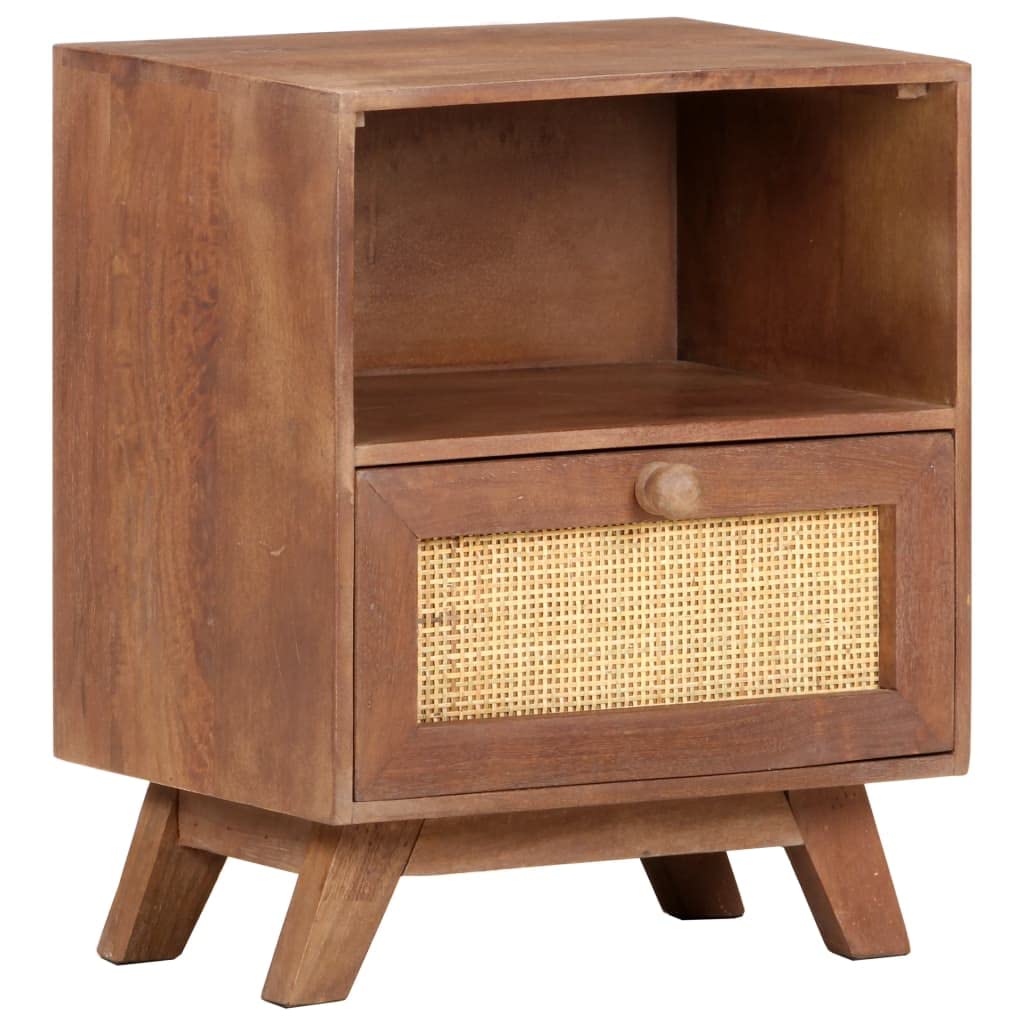 Bohemian Style Solid Mango Wood Nightstand with Drawer and Shelf - 15.7